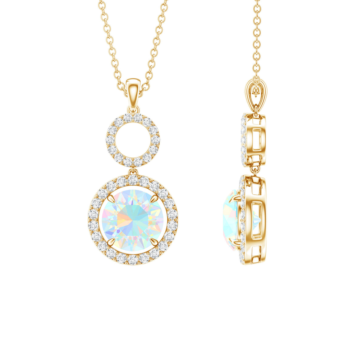 Natural Ethiopian Opal Drop Pendant Necklace with Diamond AAA - Rosec Jewels