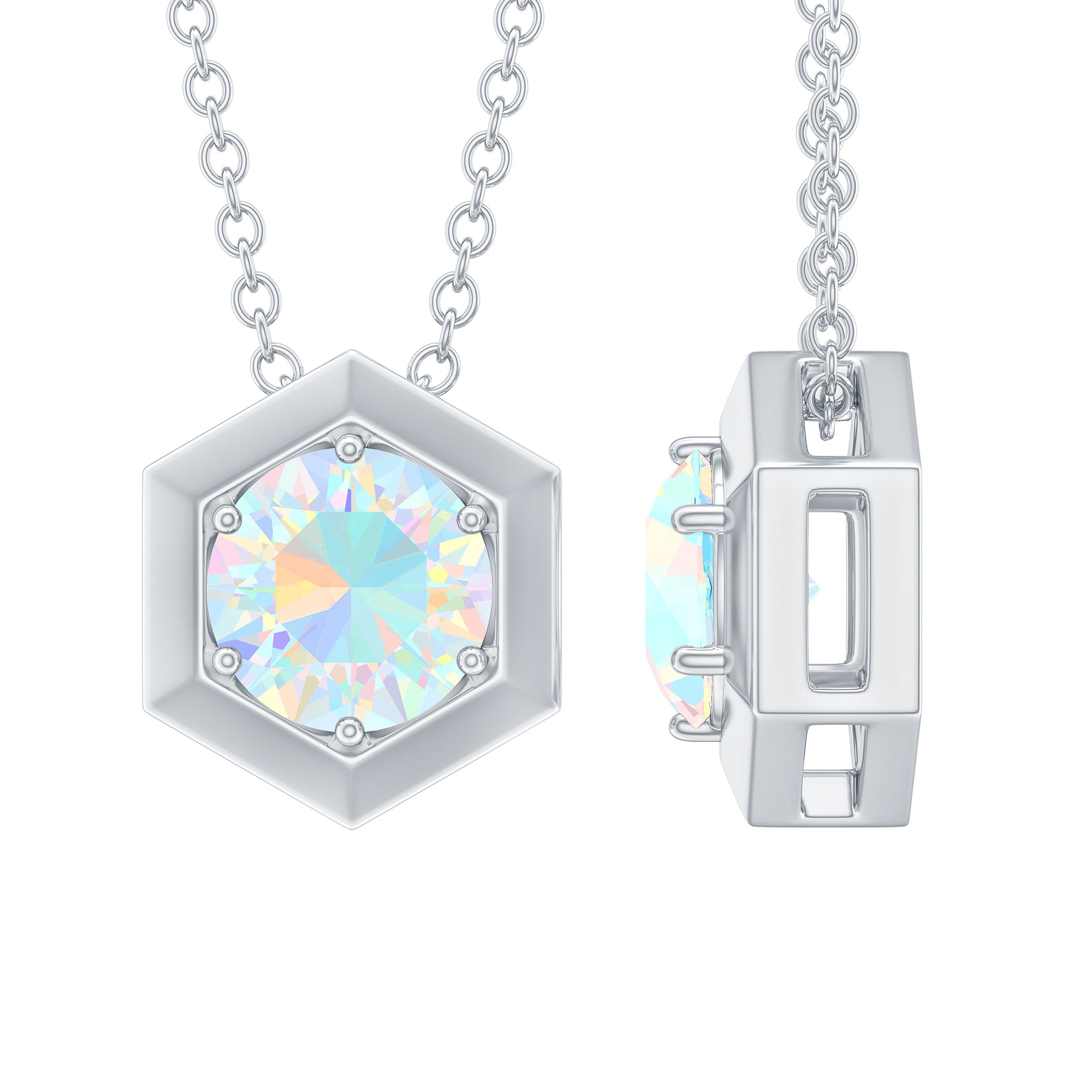 Solitaire Ethiopian Opal Hexagon Pendant Necklace