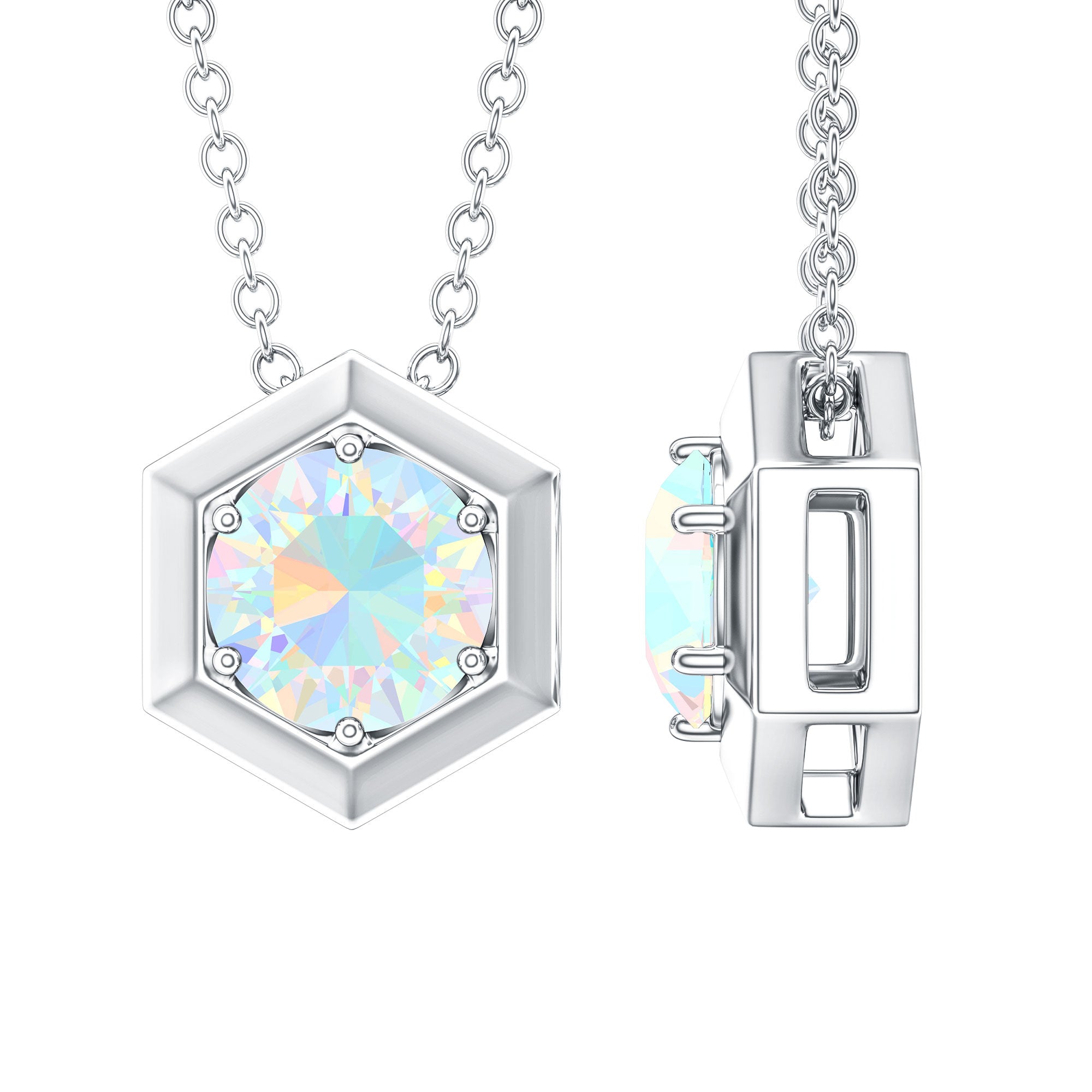Solitaire Ethiopian Opal Hexagon Pendant Necklace