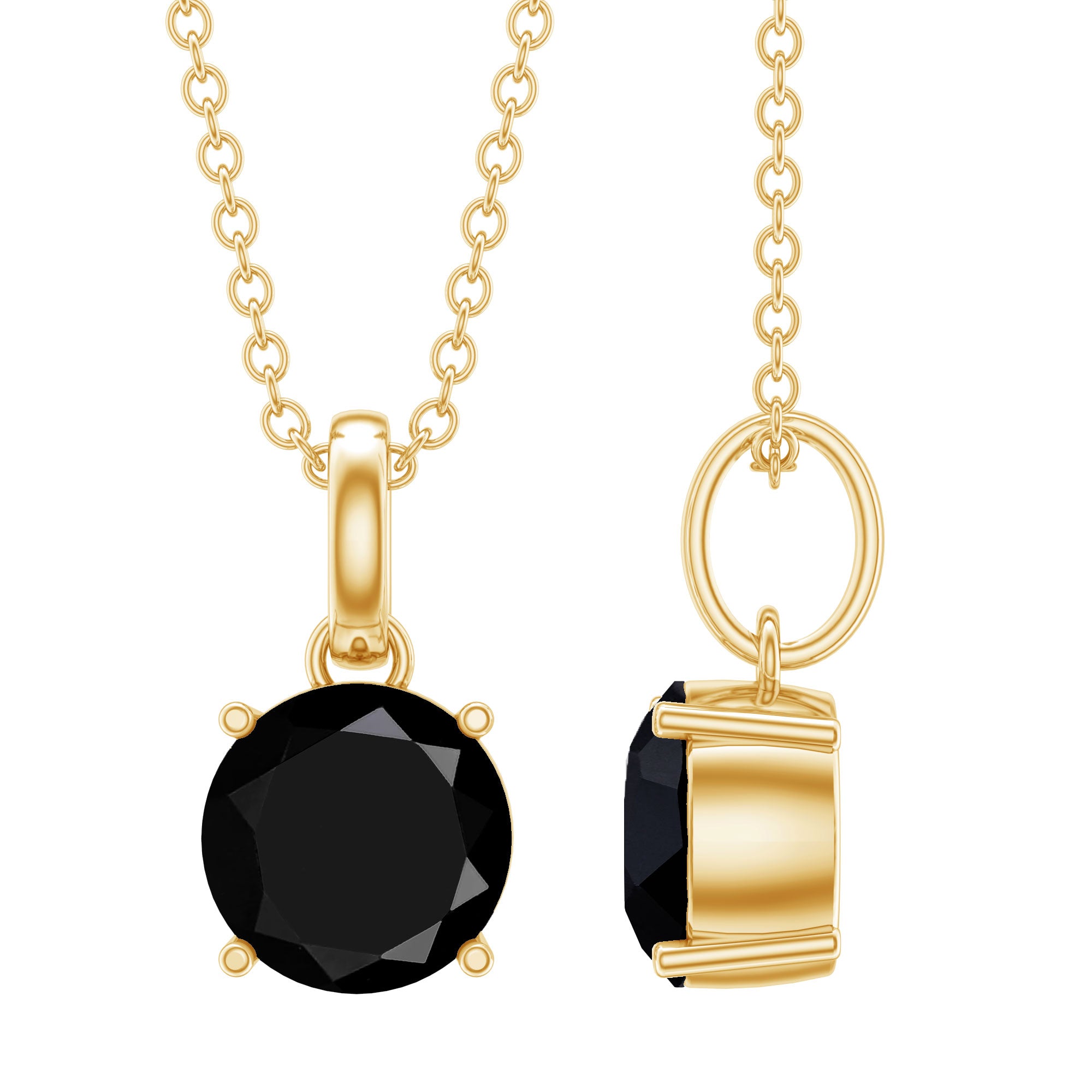Natural 1.45 Carat Black Diamond Solitaire Necklace with Silver Chain AAA 14K Yellow Gold Plated Silver - Rosec Jewels