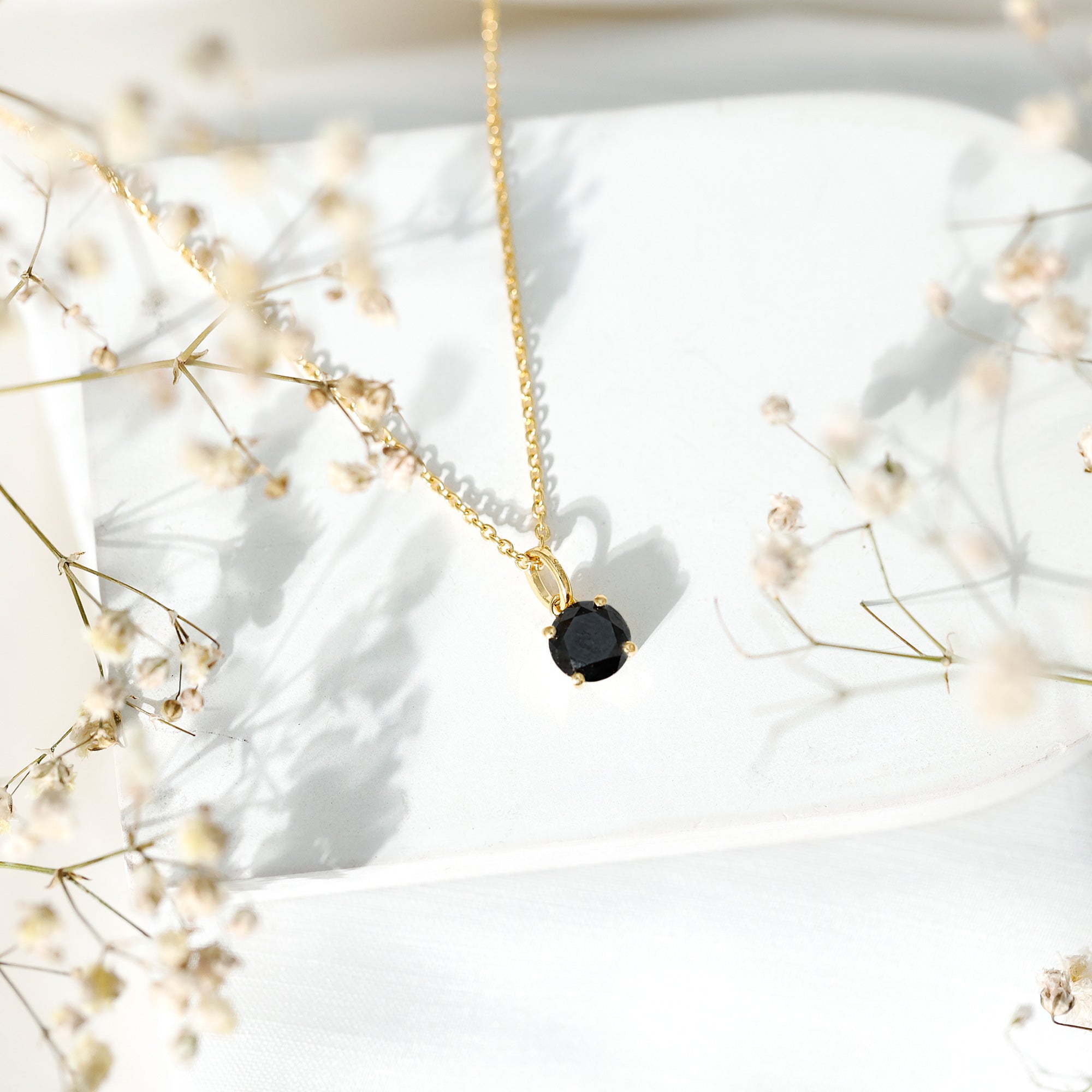 Natural 1.45 Carat Black Diamond Solitaire Necklace with Silver Chain AAA 14K Yellow Gold Plated Silver - Rosec Jewels