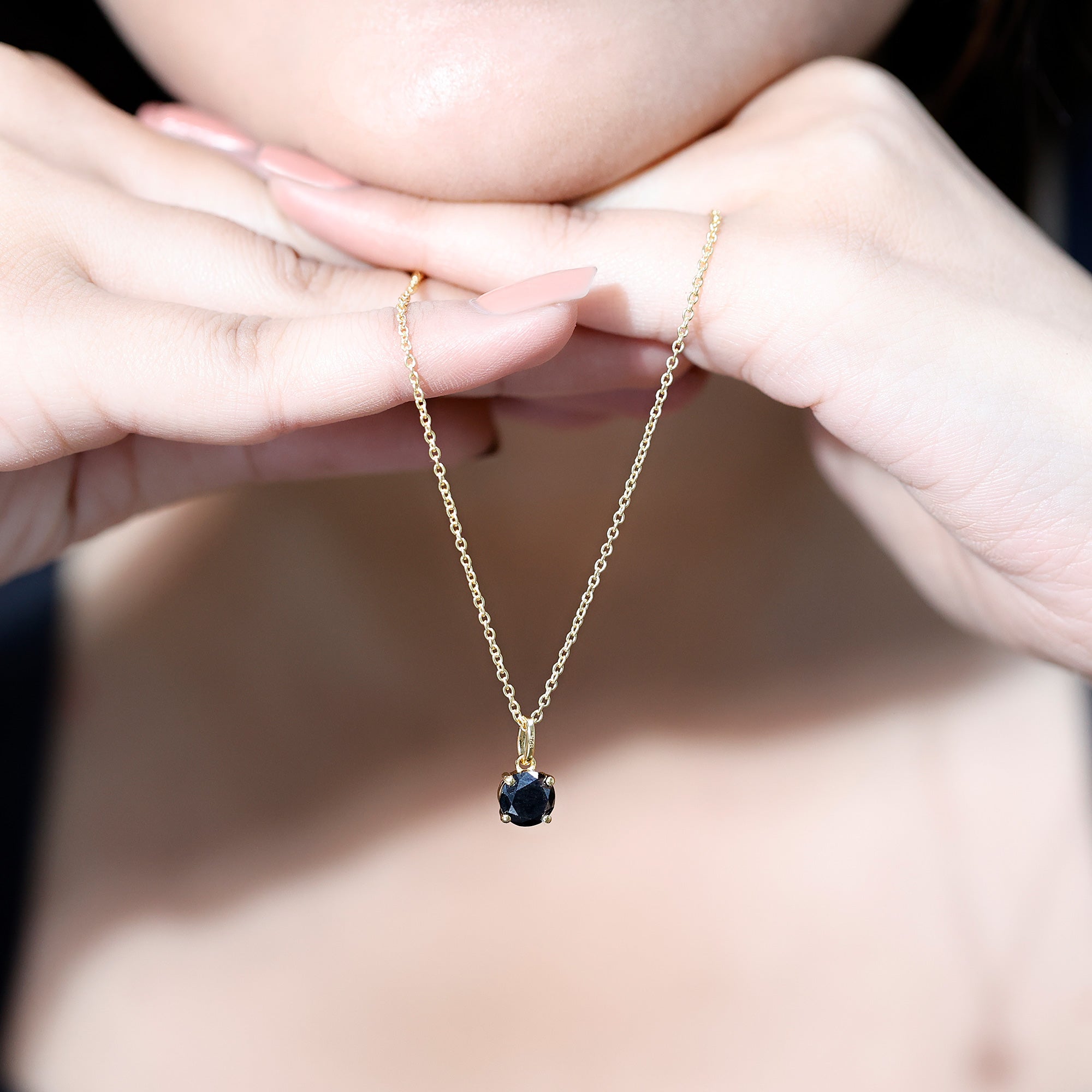 Natural 1.45 Carat Black Diamond Solitaire Necklace with Silver Chain AAA 14K Yellow Gold Plated Silver - Rosec Jewels