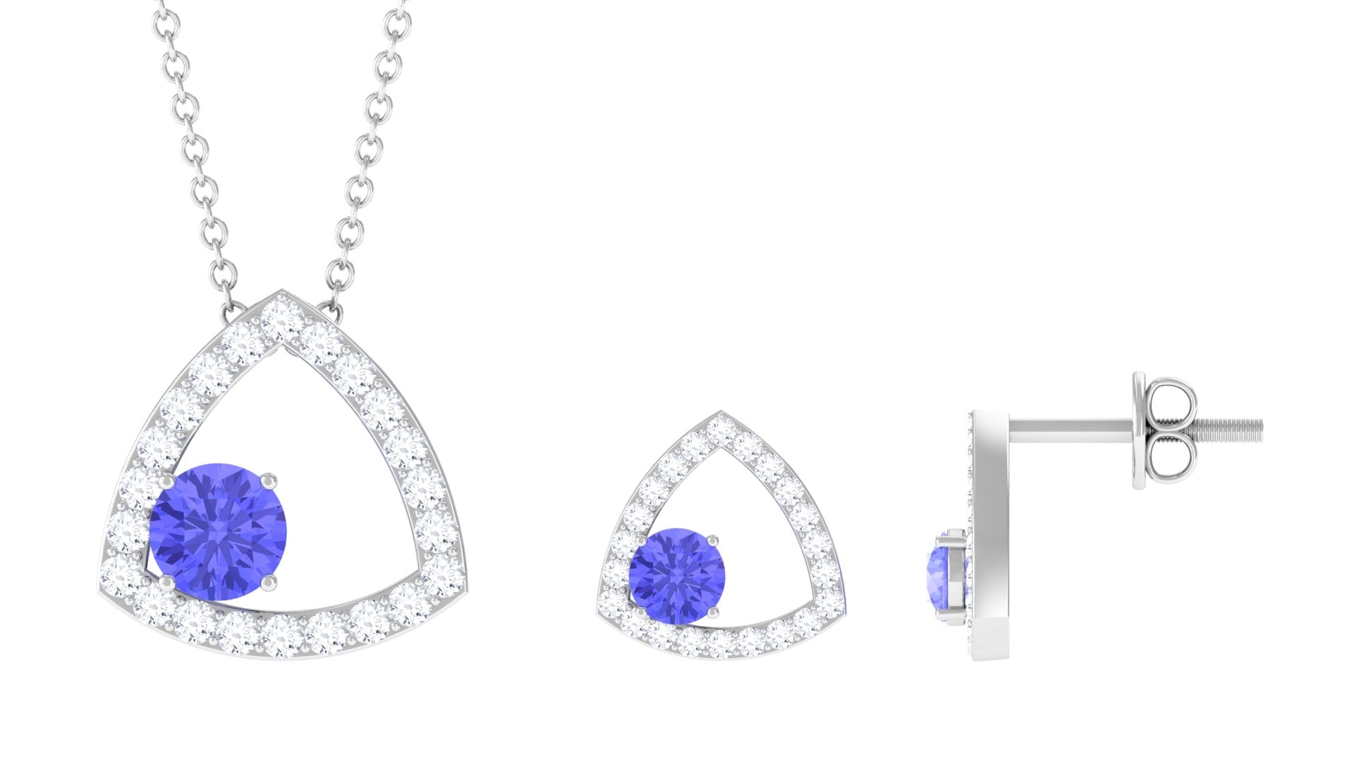 Real Tanzanite and Moissanite Open Triangle Jewelry Set