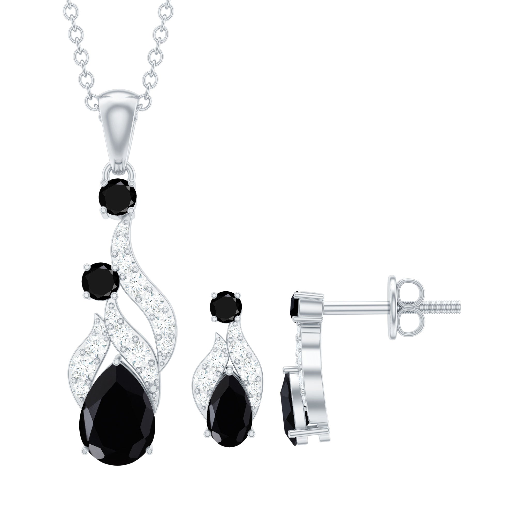Real Black Onyx Bridal Jewelry Set with Diamond