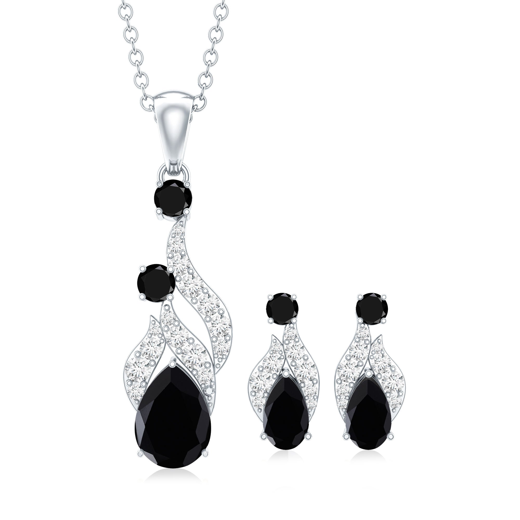 Designer Black Spinel Necklace and Earrings Set with Diamond AAA - Rosec Jewels