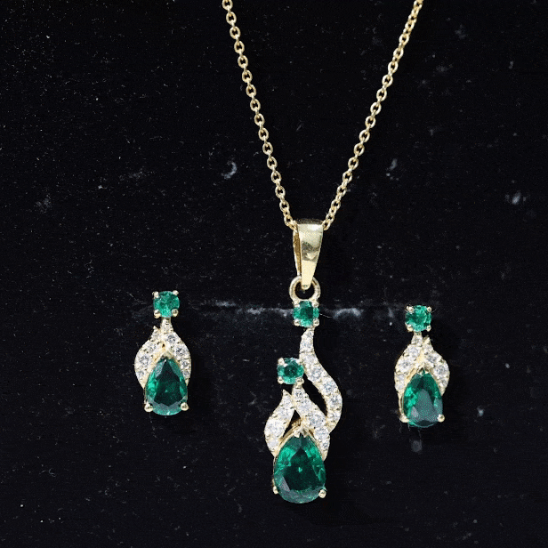 Lab Created Emerald and Diamond Designer Jewelry Set AAAA - Rosec Jewels