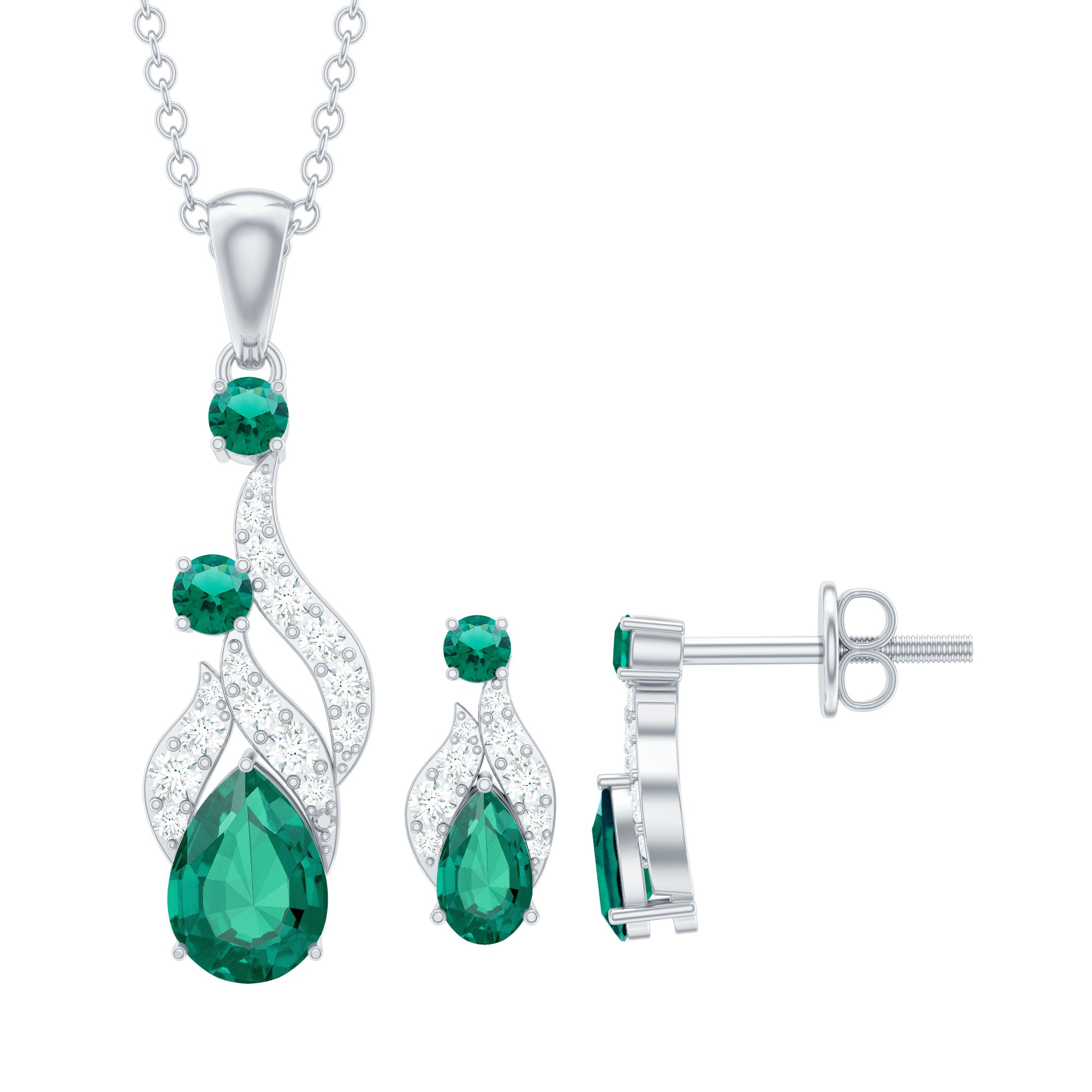 Lab Created Emerald and Diamond Designer Jewelry Set AAAA - Rosec Jewels