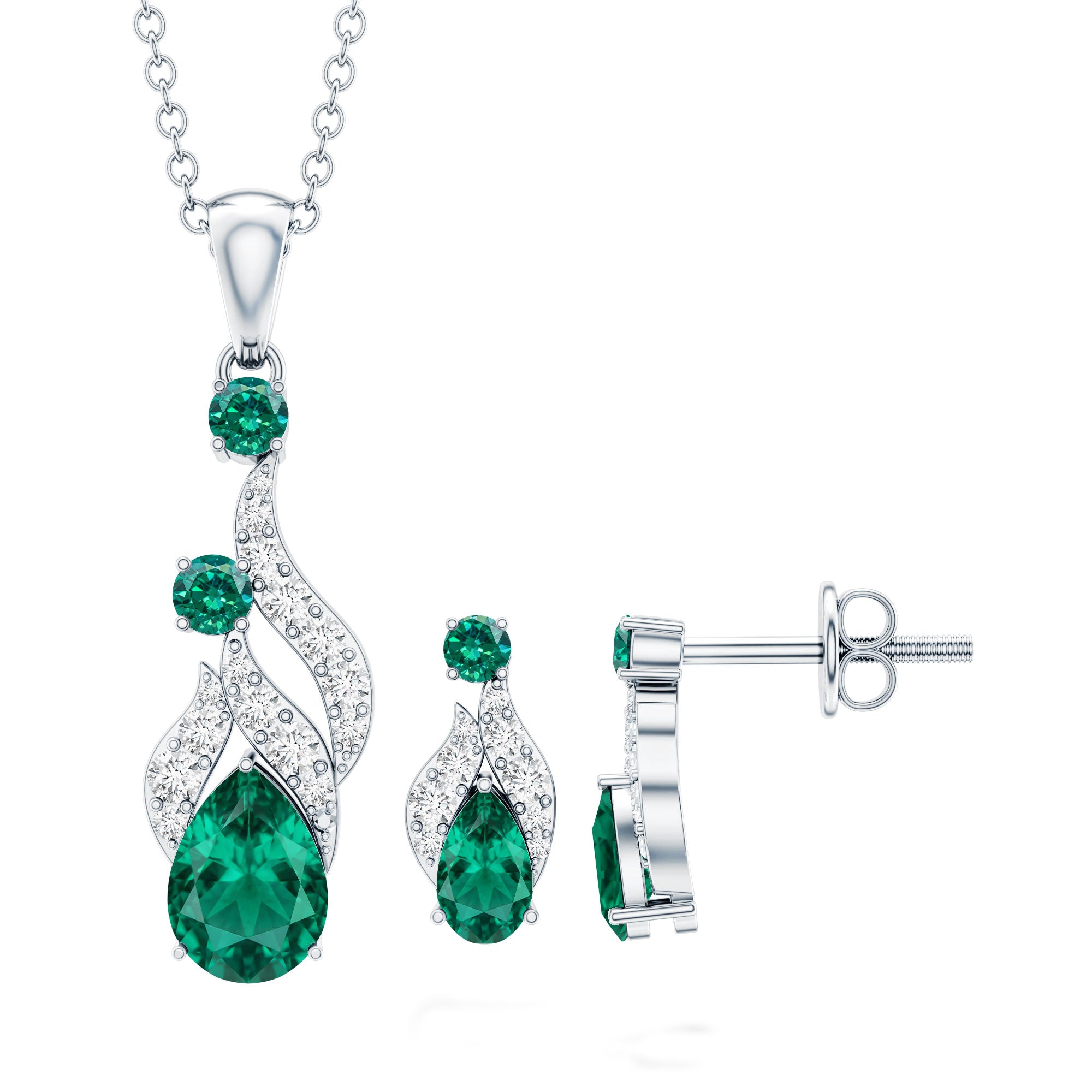 Lab Created Emerald and Diamond Designer Jewelry Set AAAA - Rosec Jewels