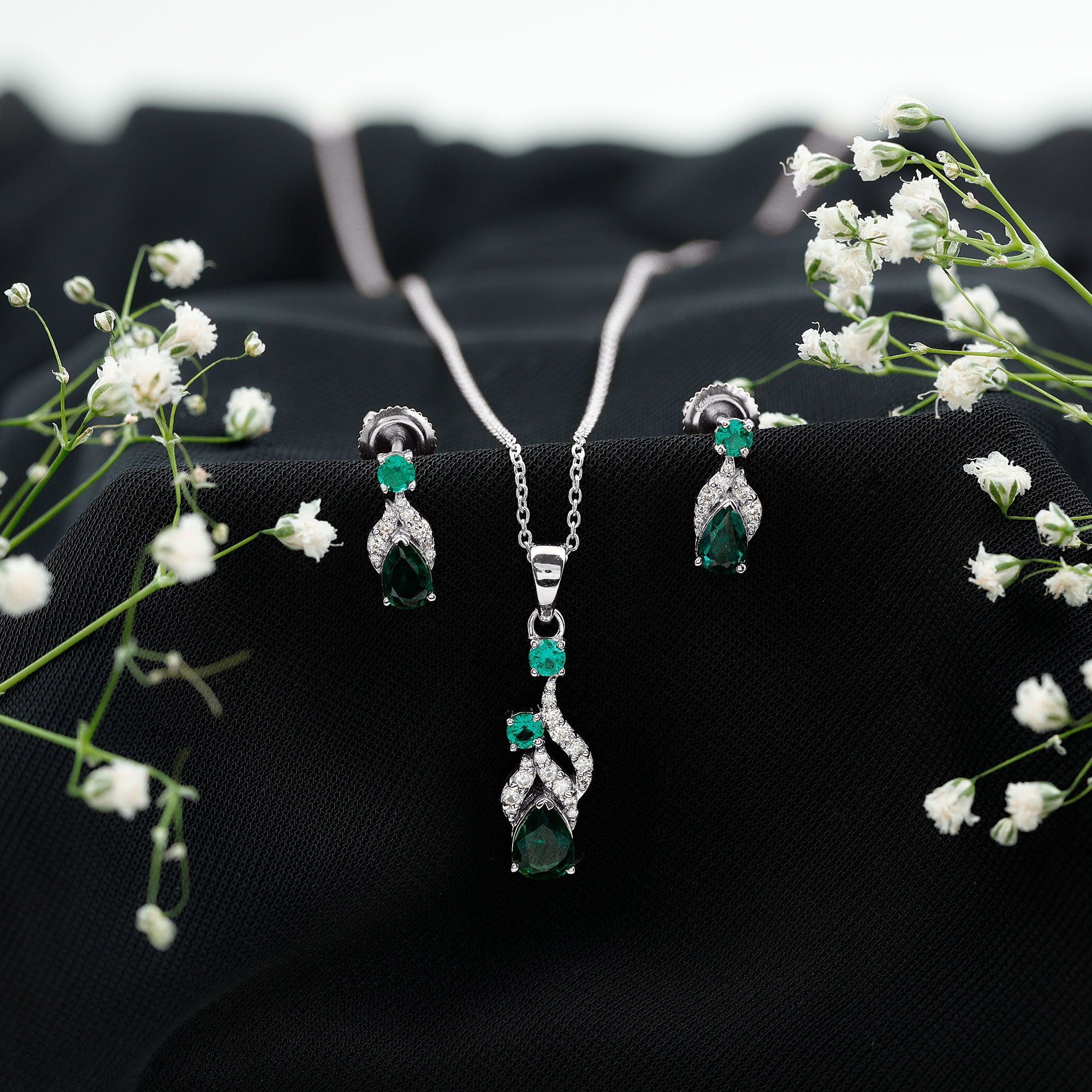Lab Created Emerald and Diamond Designer Jewelry Set AAAA - Rosec Jewels