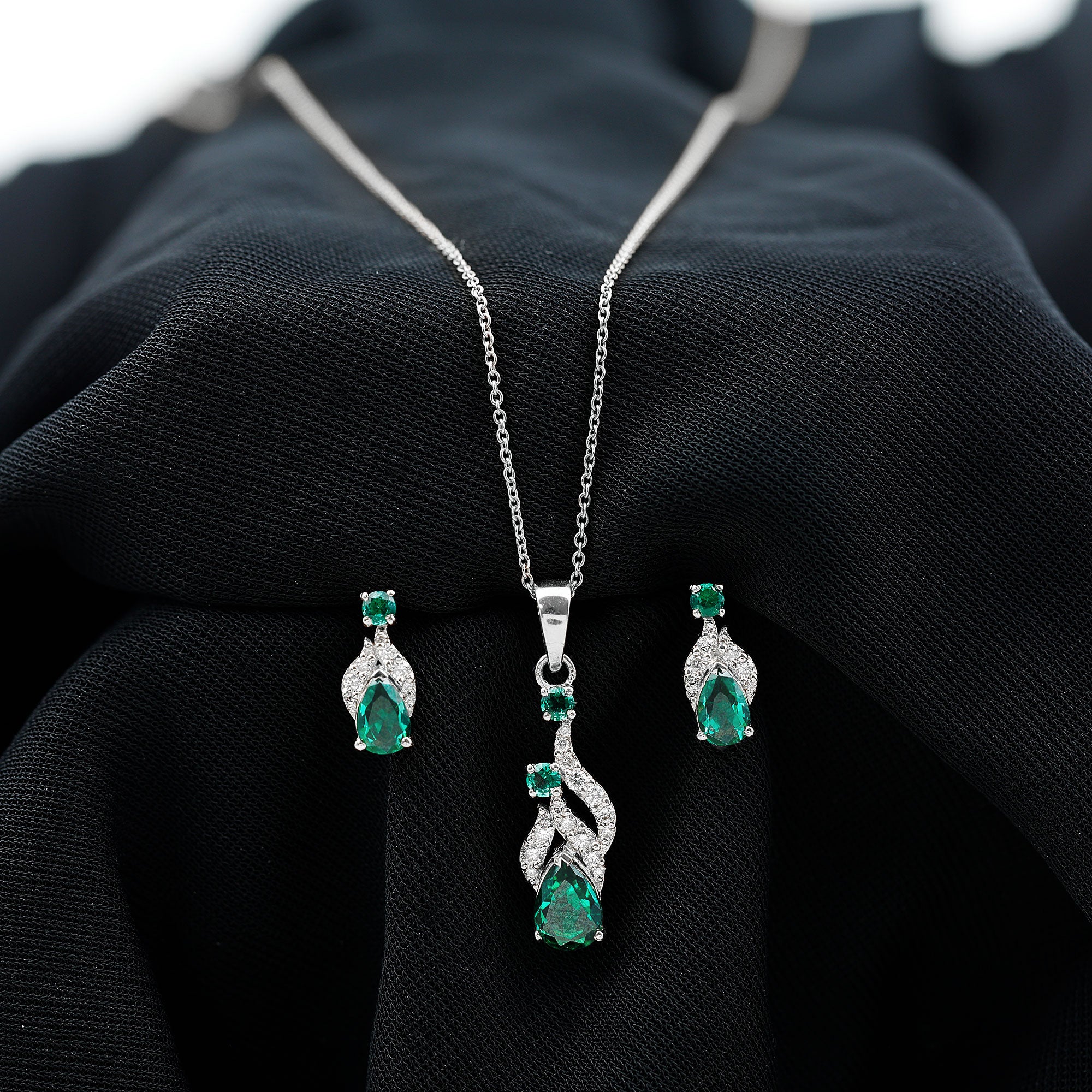 Lab Created Emerald and Diamond Designer Jewelry Set AAAA - Rosec Jewels