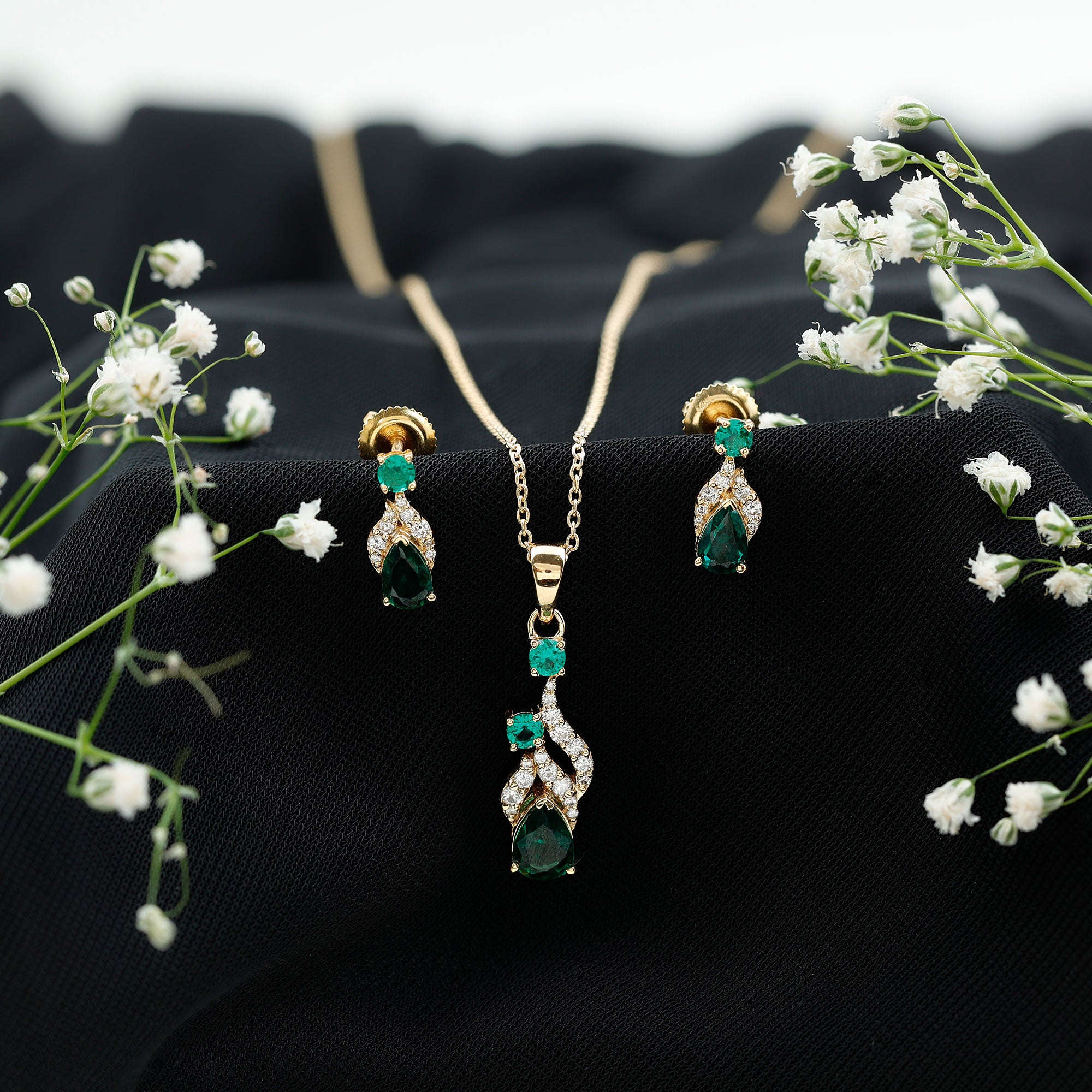 Lab Created Emerald and Diamond Designer Jewelry Set AAAA - Rosec Jewels