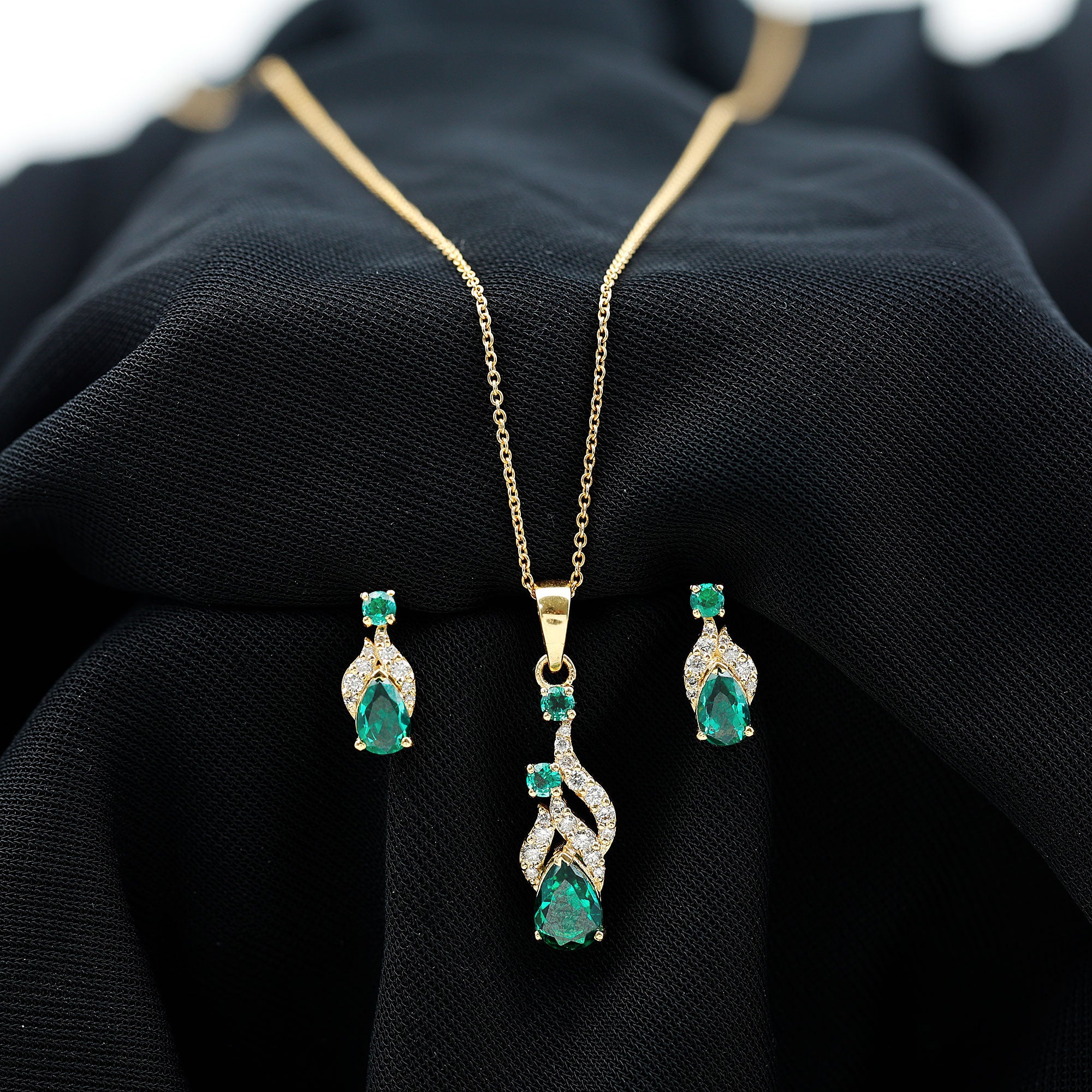 Lab Created Emerald and Diamond Designer Jewelry Set AAAA - Rosec Jewels