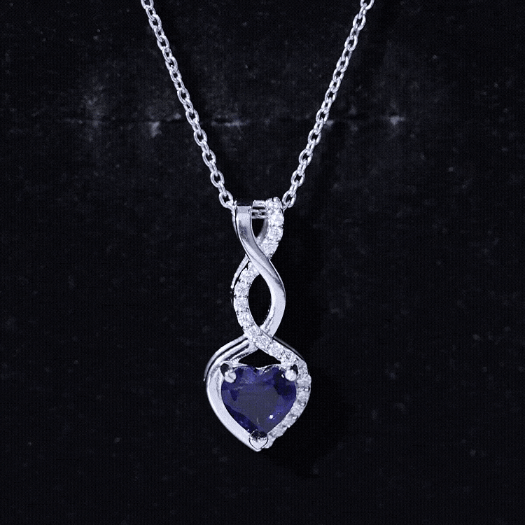 Lab Grown Blue Sapphire and Moissanite Infinity Heart Necklace with Chain AAAA 92.5 Sterling Silver - Rosec Jewels