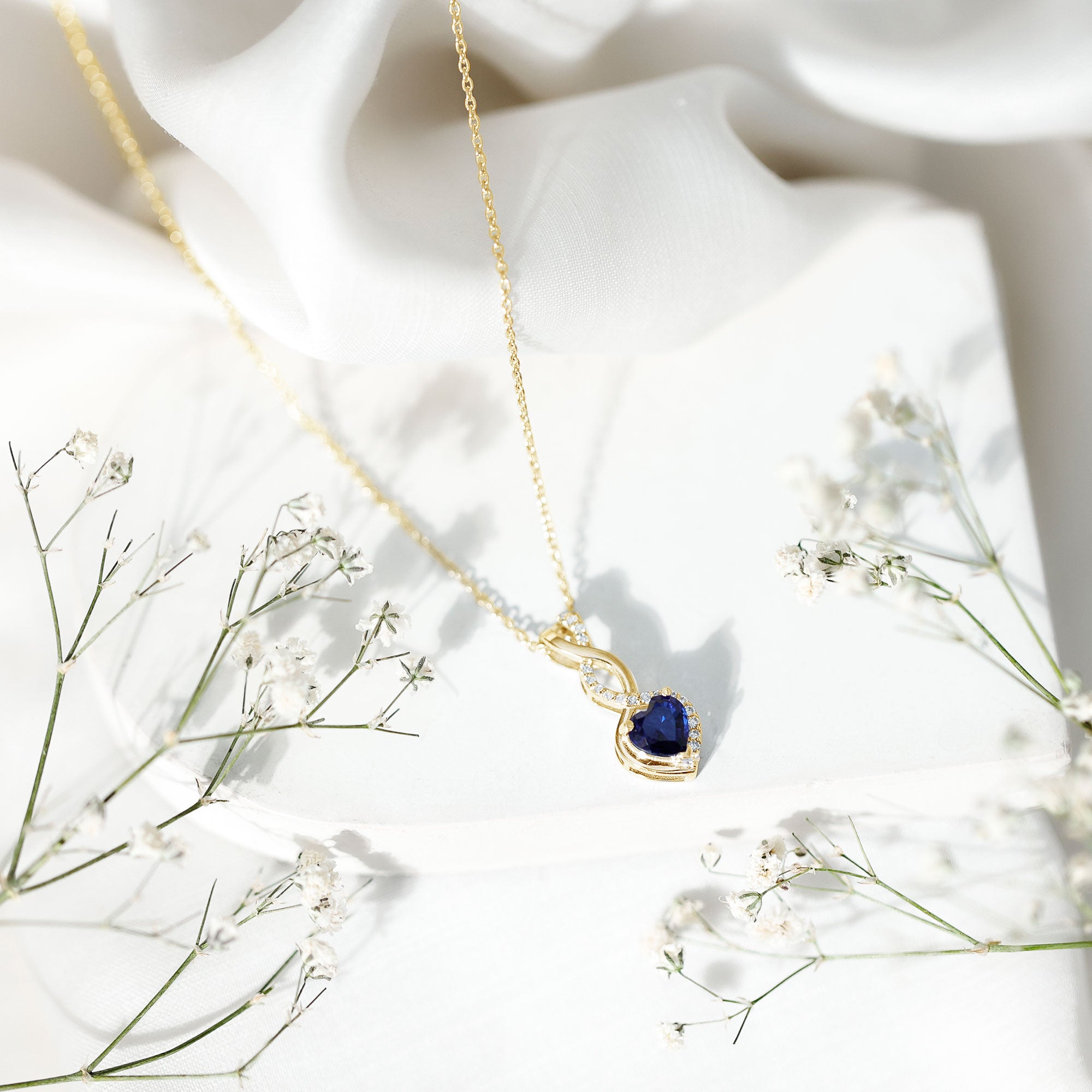 Certified Lab Grown Blue Sapphire Infinity Heart Necklace with Chain AAAA - Rosec Jewels