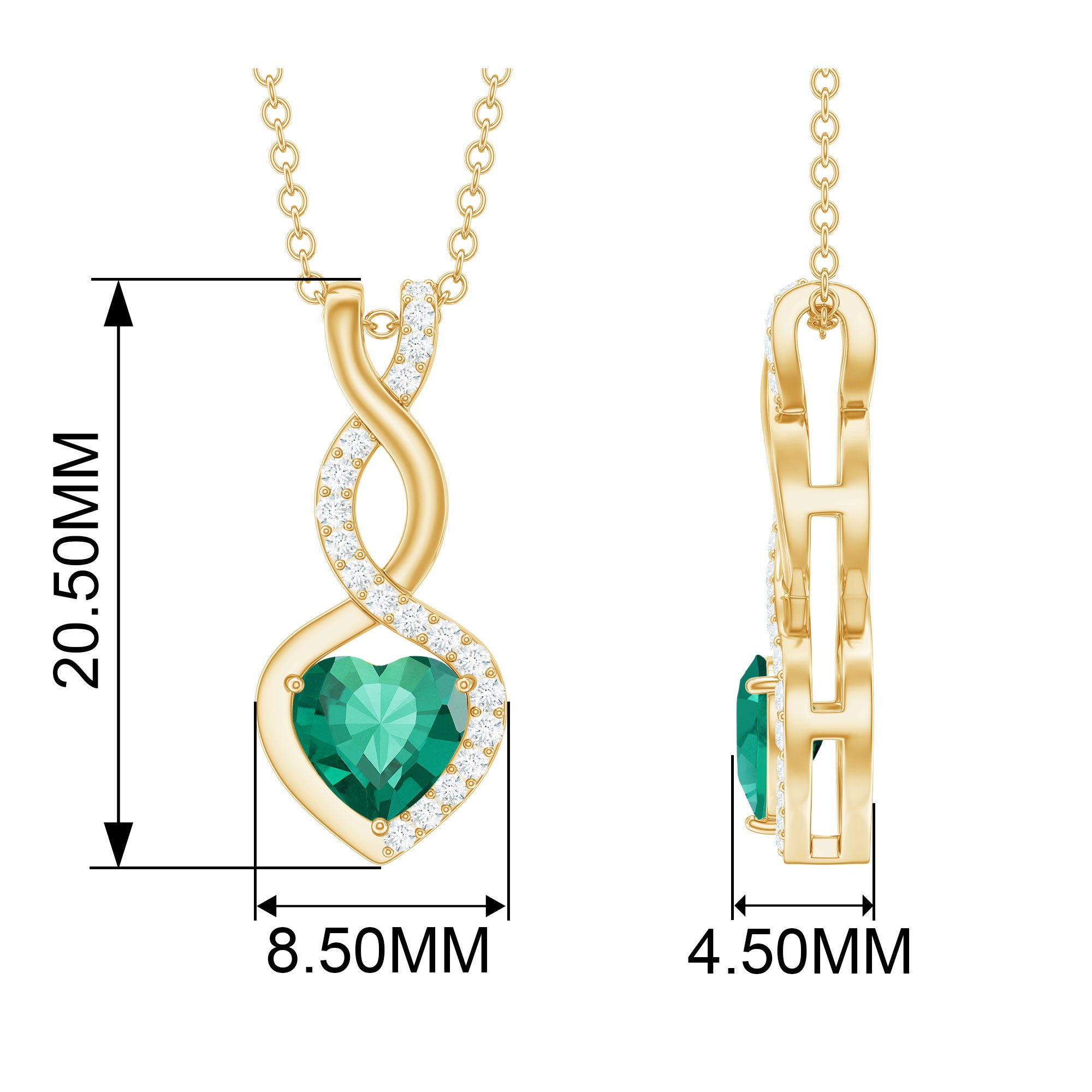 Lab Created Emerald and Diamond Infinity Heart Pendant Lab Created Emerald - ( AAAA ) - Quality - Rosec Jewels