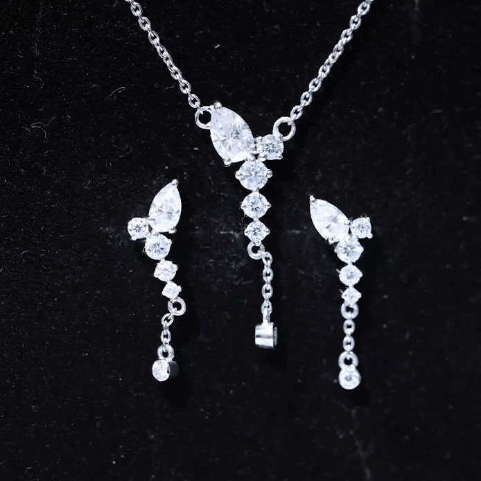 Certified Moissanite Bridal Necklace and Earrings Set D-VS1 - Rosec Jewels