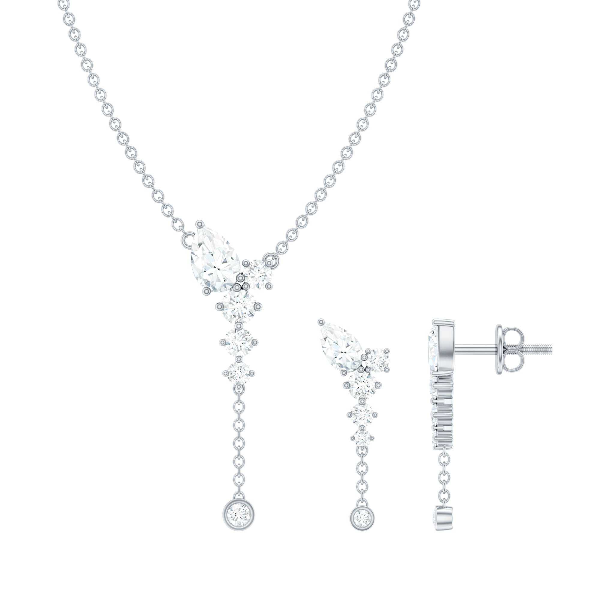 Certified Moissanite Bridal Necklace and Earrings Set D-VS1 - Rosec Jewels
