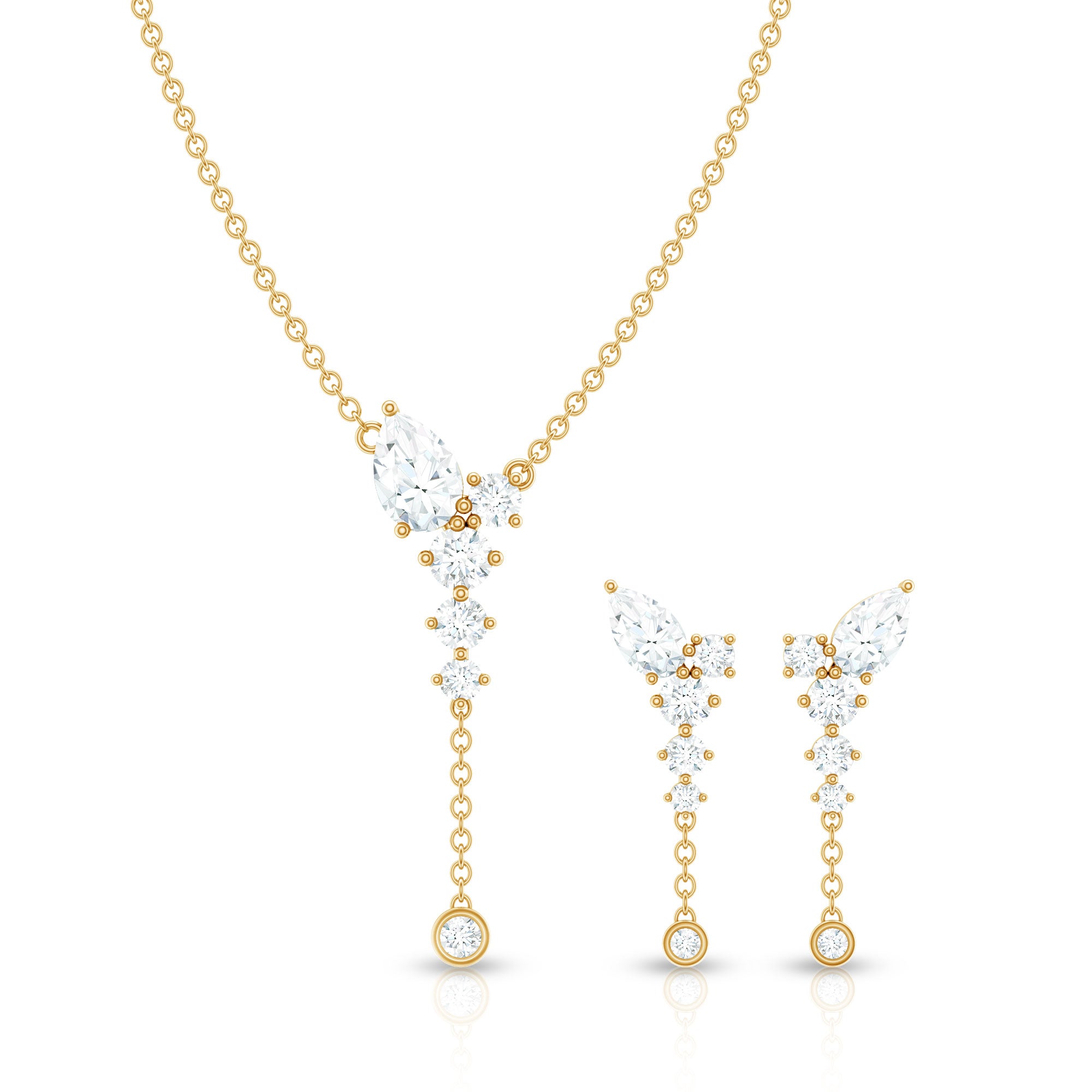 Certified Moissanite Bridal Necklace and Earrings Set D-VS1 - Rosec Jewels