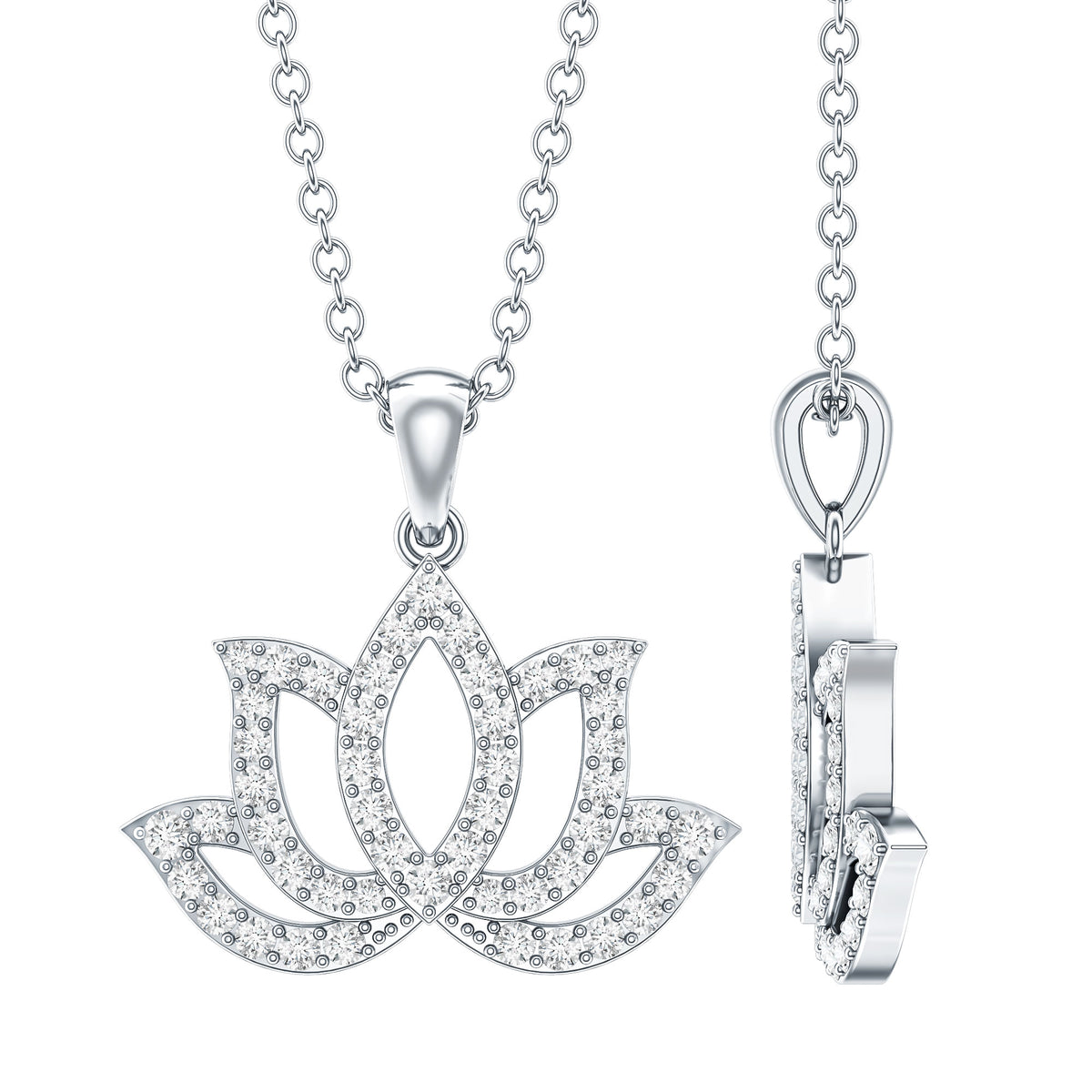 Diamond Lotus Flower Necklace in Pave Setting Natural - ( HI-SI ) - Rosec Jewels