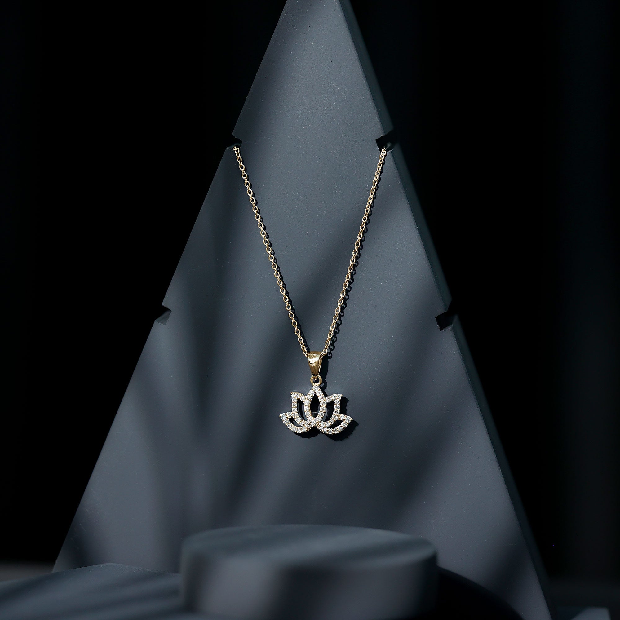 Diamond Lotus Flower Necklace in Pave Setting Natural - ( HI-SI ) - Rosec Jewels