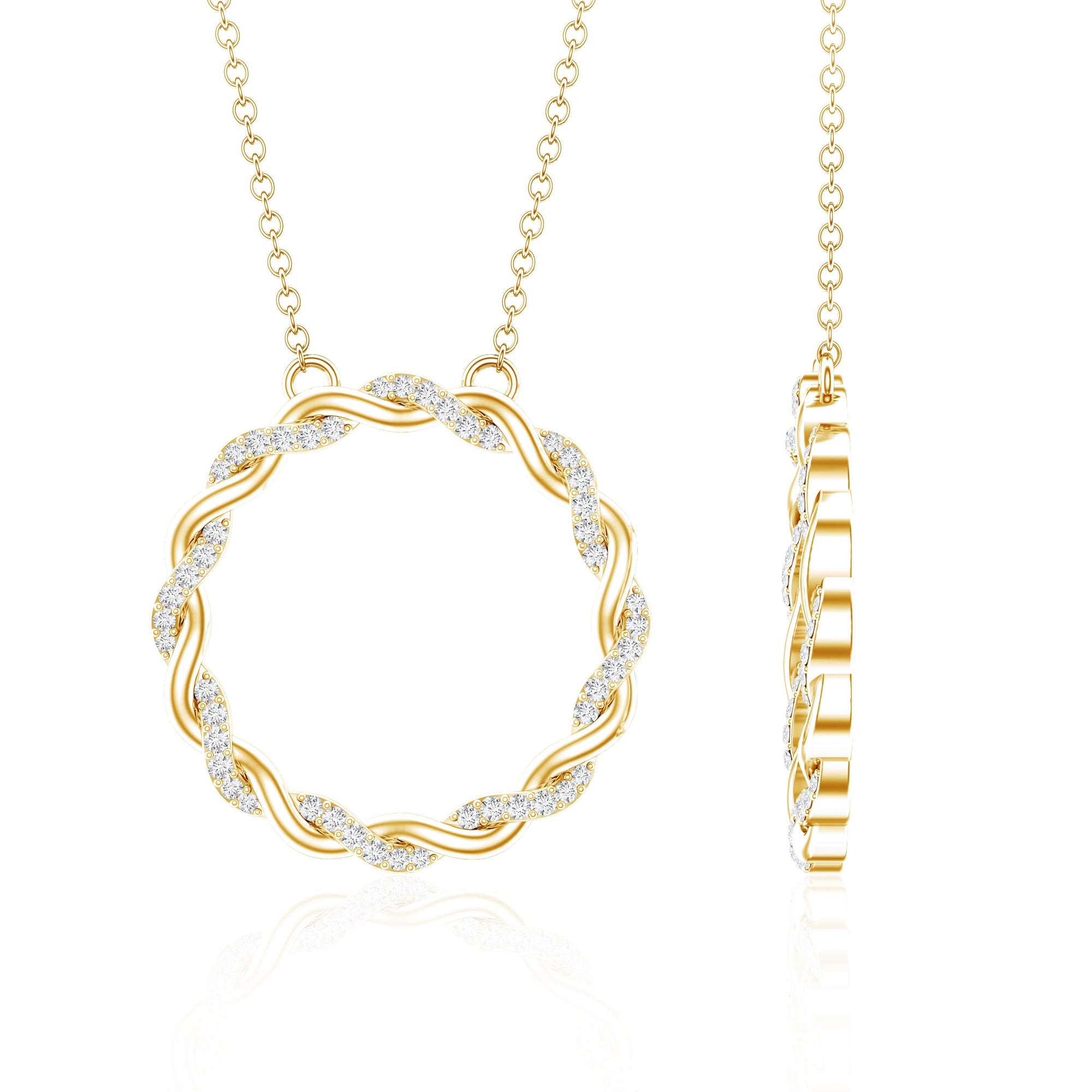 Diamond Twisted Eternity Necklace in Pave Setting Natural - ( HI-SI ) - Rosec Jewels