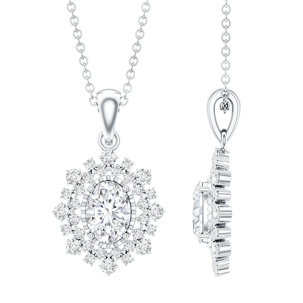 Vintage Style Oval Moissanite Bridal Necklace With Chain D-VS1 - Rosec Jewels