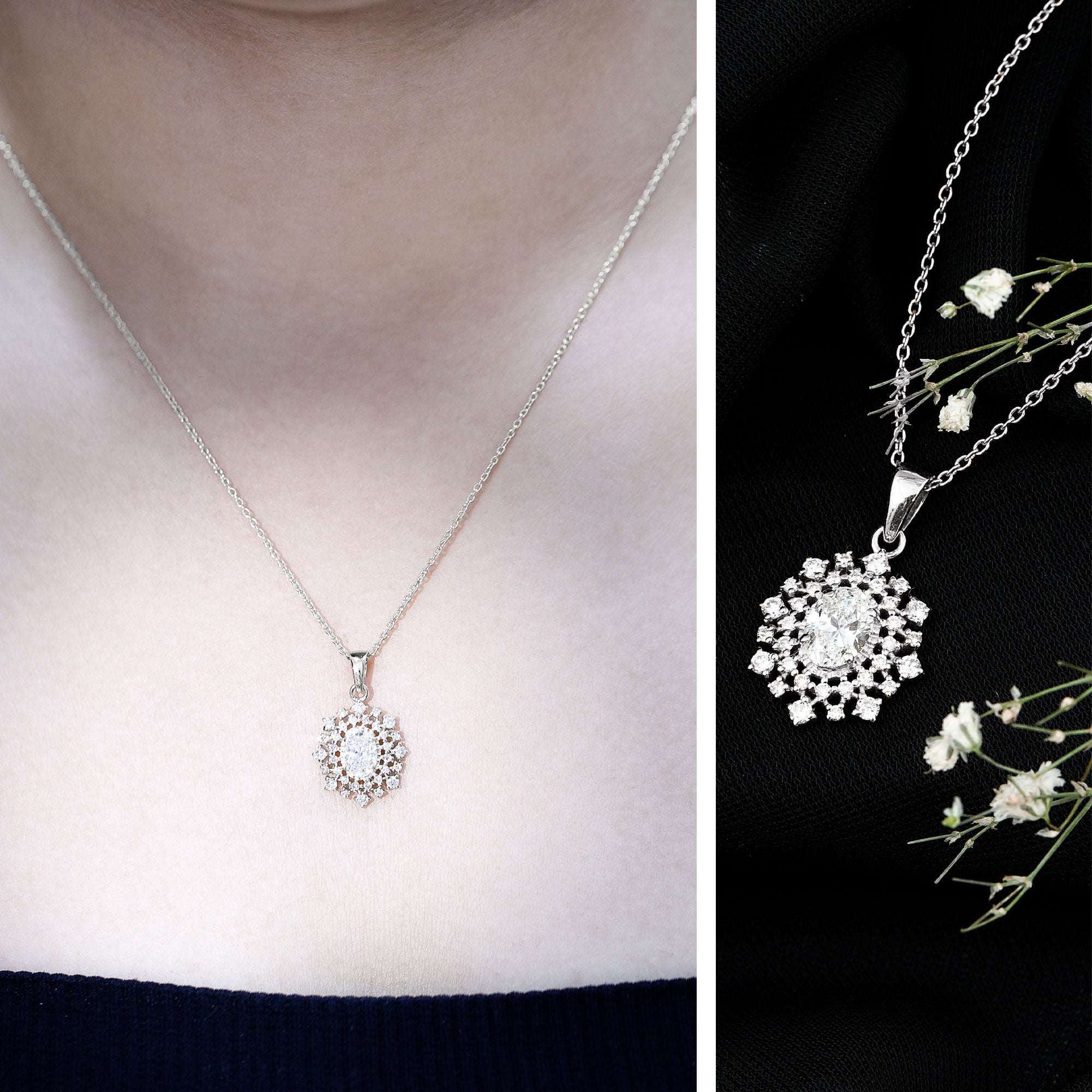 Vintage Style Oval Moissanite Bridal Necklace With Chain D-VS1 - Rosec Jewels