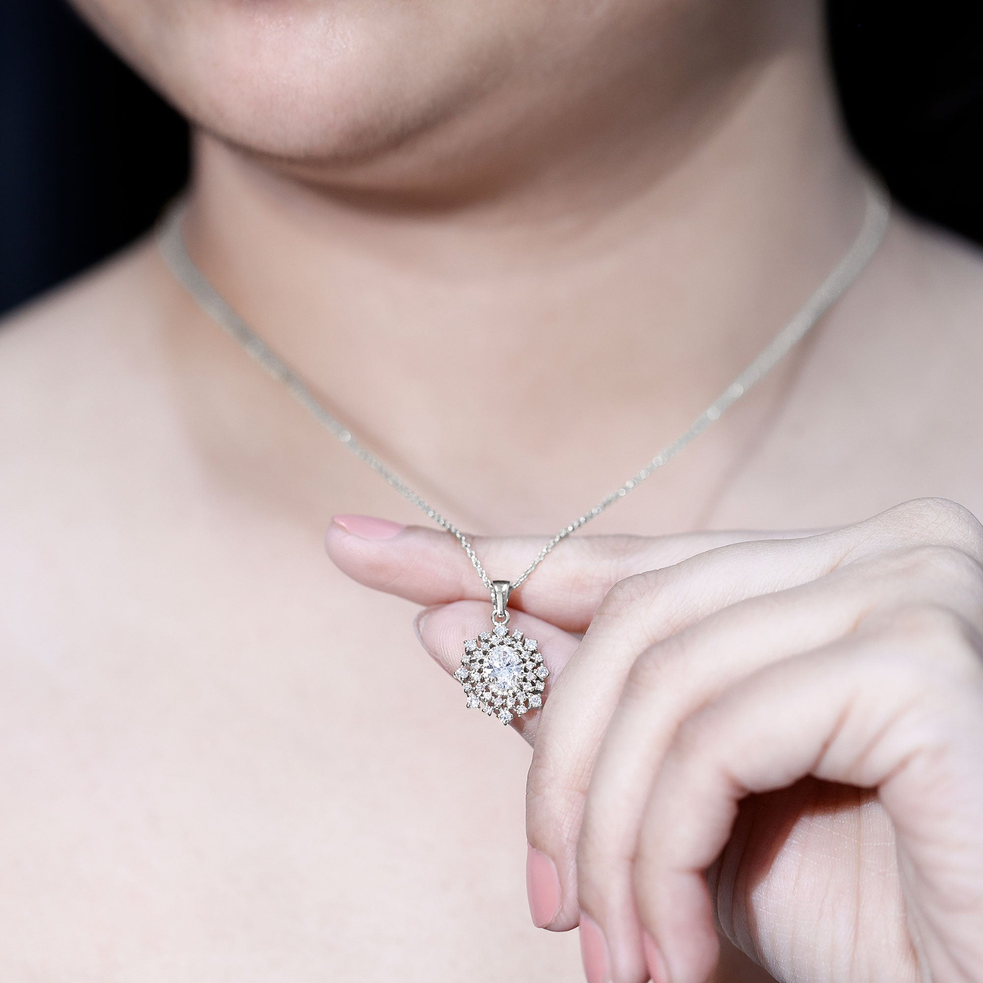 Vintage Style Oval Moissanite Bridal Necklace With Chain D-VS1 - Rosec Jewels