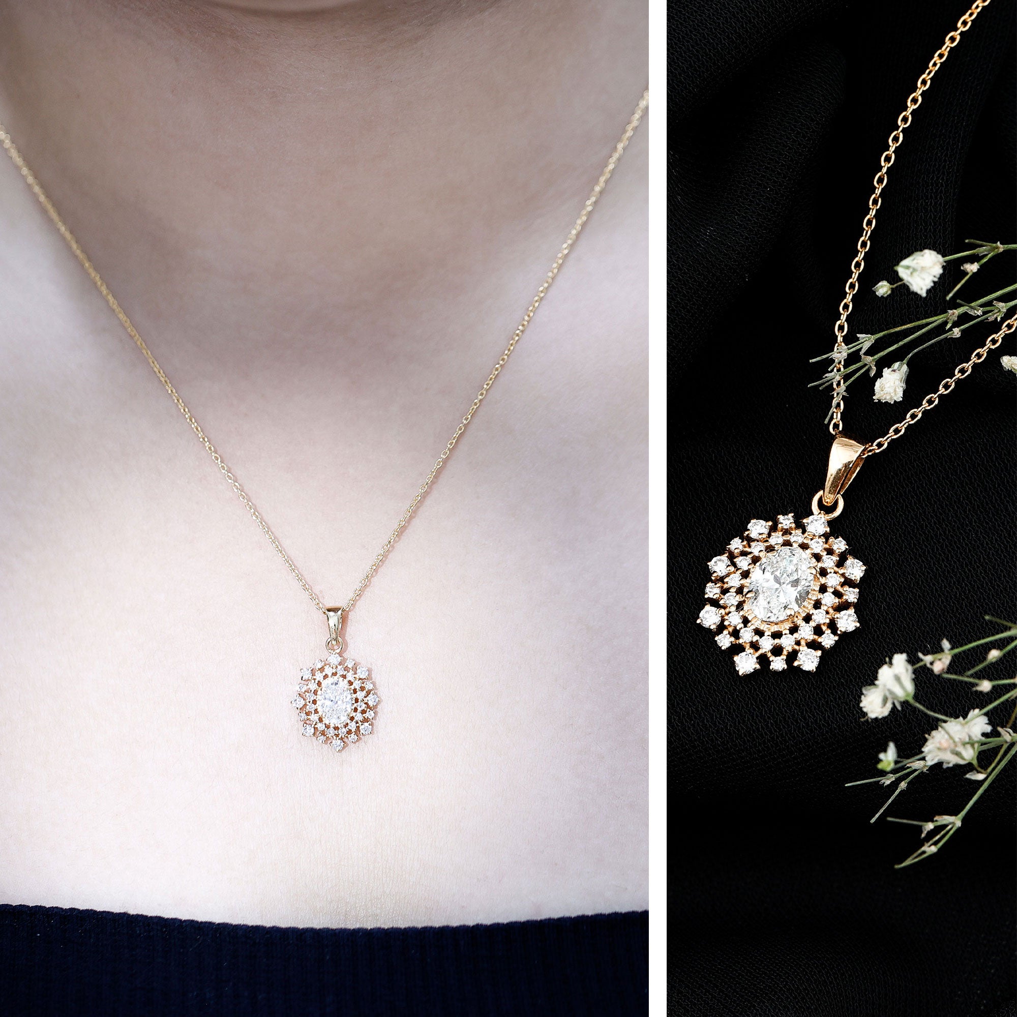 Vintage Style Oval Moissanite Bridal Necklace With Chain D-VS1 - Rosec Jewels