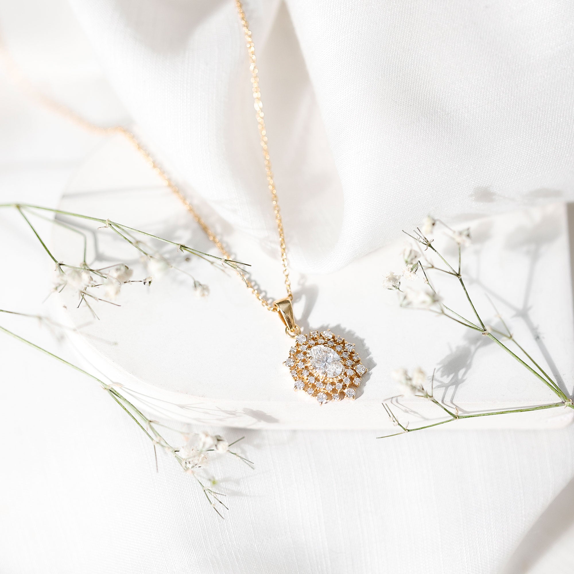 Vintage Style Oval Moissanite Bridal Necklace With Chain D-VS1 - Rosec Jewels