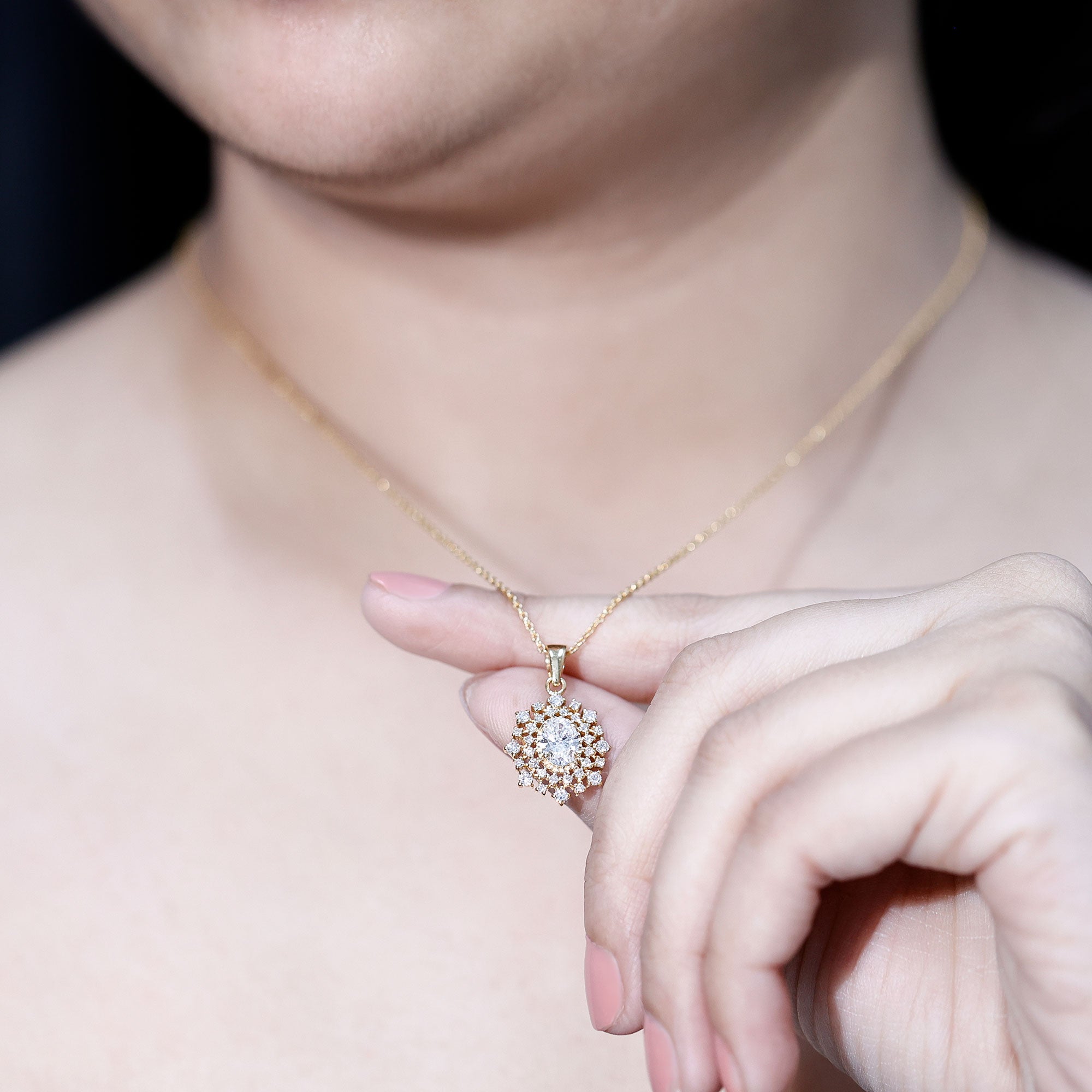 Vintage Style Oval Moissanite Bridal Necklace With Chain D-VS1 - Rosec Jewels