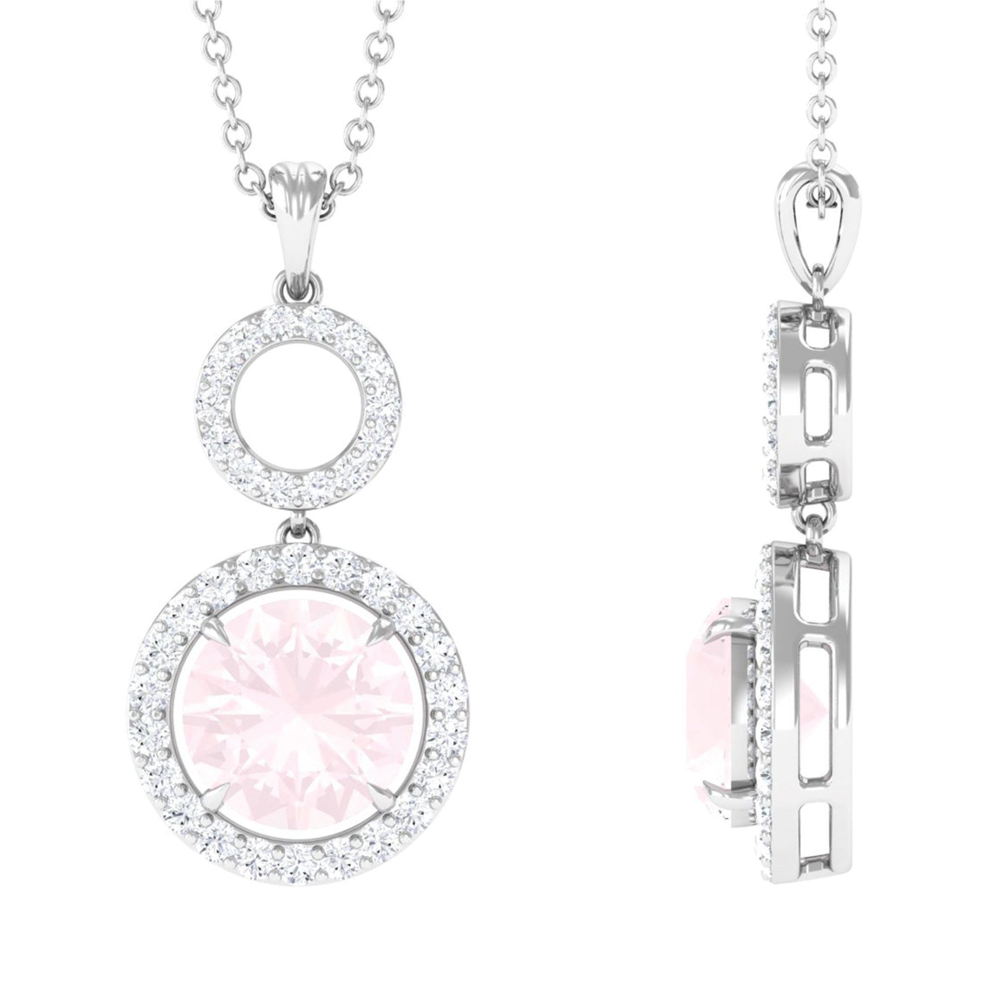 Certified 8 MM Rose Quartz Dangle Necklace With Diamond