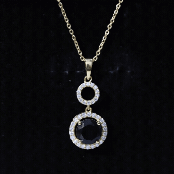 Natural 2 CT Round Black Onyx Necklace with Diamond Halo AAA 14K Yellow Gold Plated Silver - Rosec Jewels