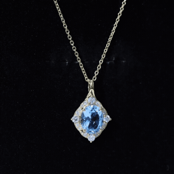 Vintage Style 2.5 Carat Swiss Blue Topaz and Diamond Necklace with Silver Chain AAA 14K Yellow Gold Plated Silver - Rosec Jewels