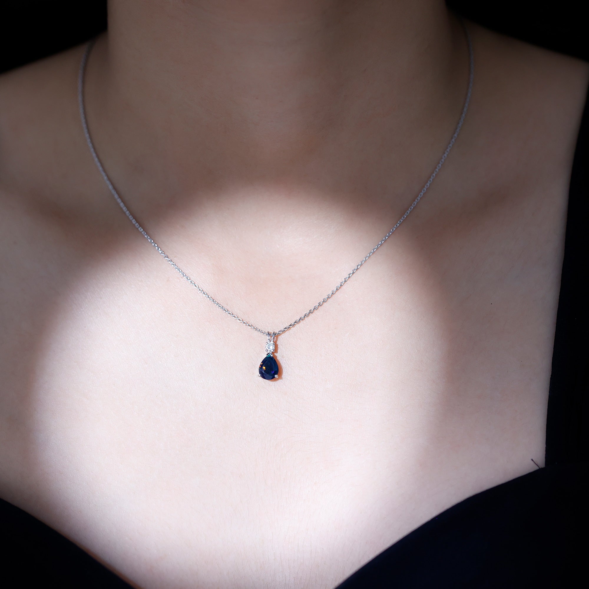 Pear Shaped Black Opal Drop Pendant with Diamond AAA - Rosec Jewels