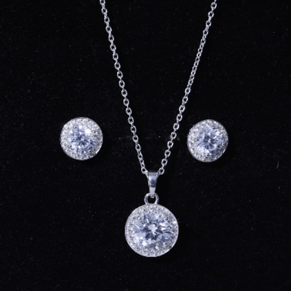 Certified 4 Carat Round Cubic Zirconia Halo Necklace and Earrings in Silver AAAAA 92.5 Sterling Silver - Rosec Jewels