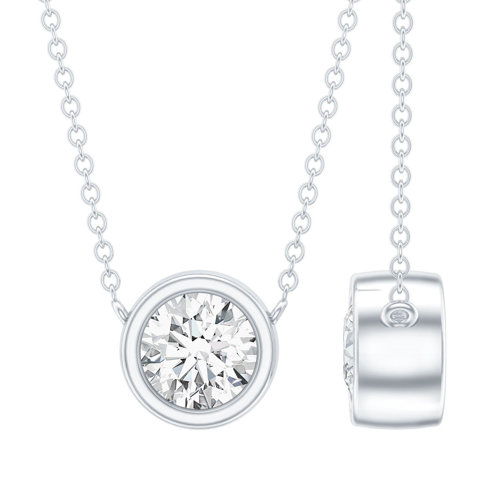 Bezel Set Lab 5 MM Round Diamond Solitaire Necklace Lab - ( EF-VS ) - Rosec Jewels