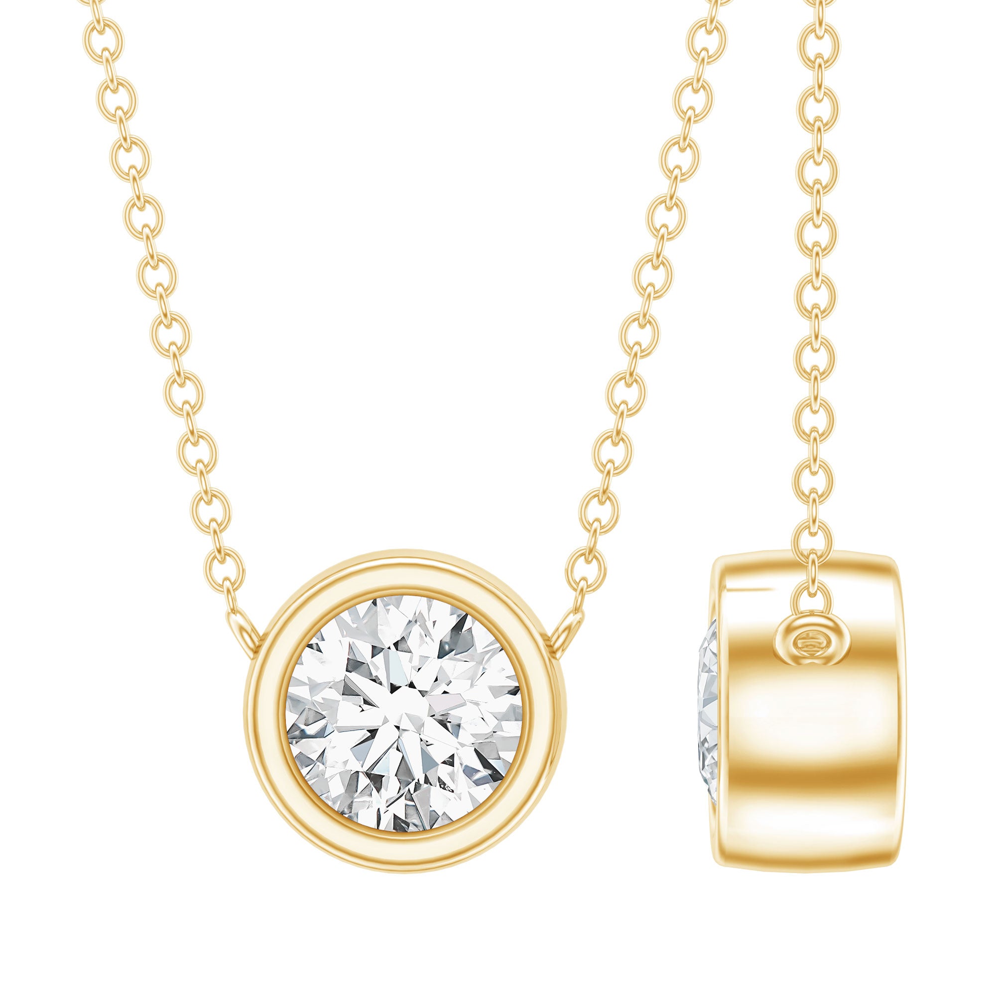 Bezel Set Lab 5 MM Round Diamond Solitaire Necklace Lab - ( EF-VS ) - Rosec Jewels