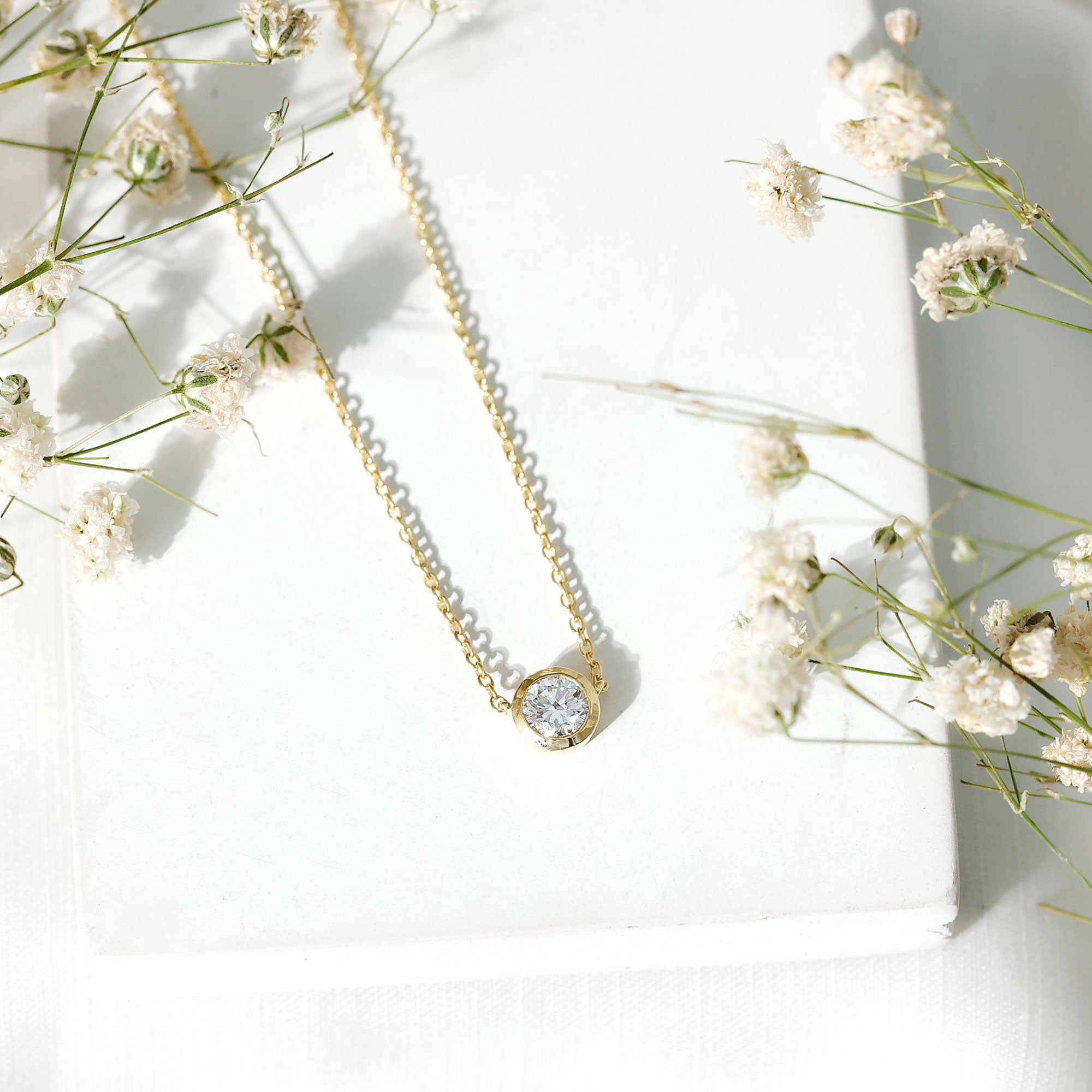 Bezel Set Lab 5 MM Round Diamond Solitaire Necklace Lab - ( EF-VS ) - Rosec Jewels