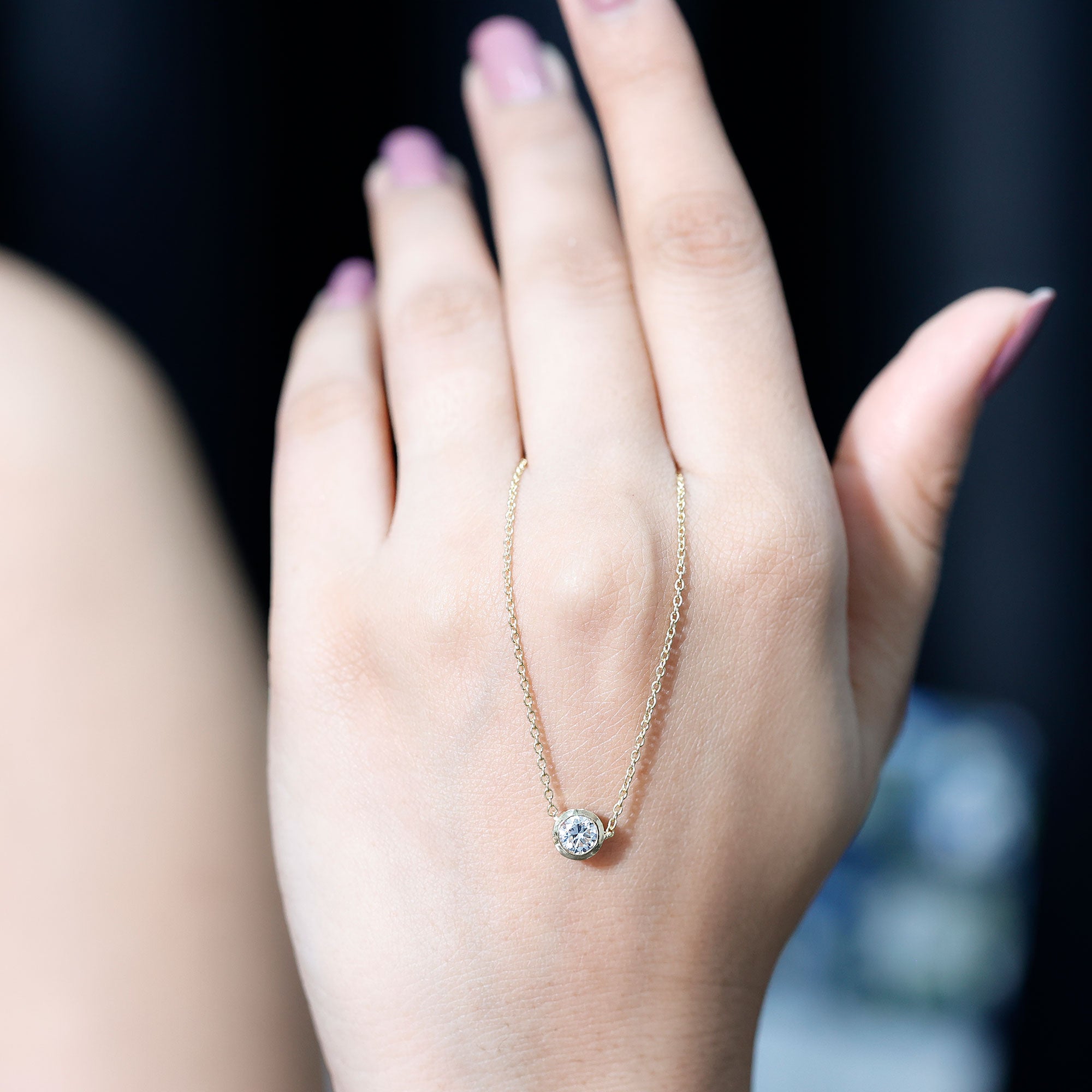 Bezel Set Lab 5 MM Round Diamond Solitaire Necklace Lab - ( EF-VS ) - Rosec Jewels