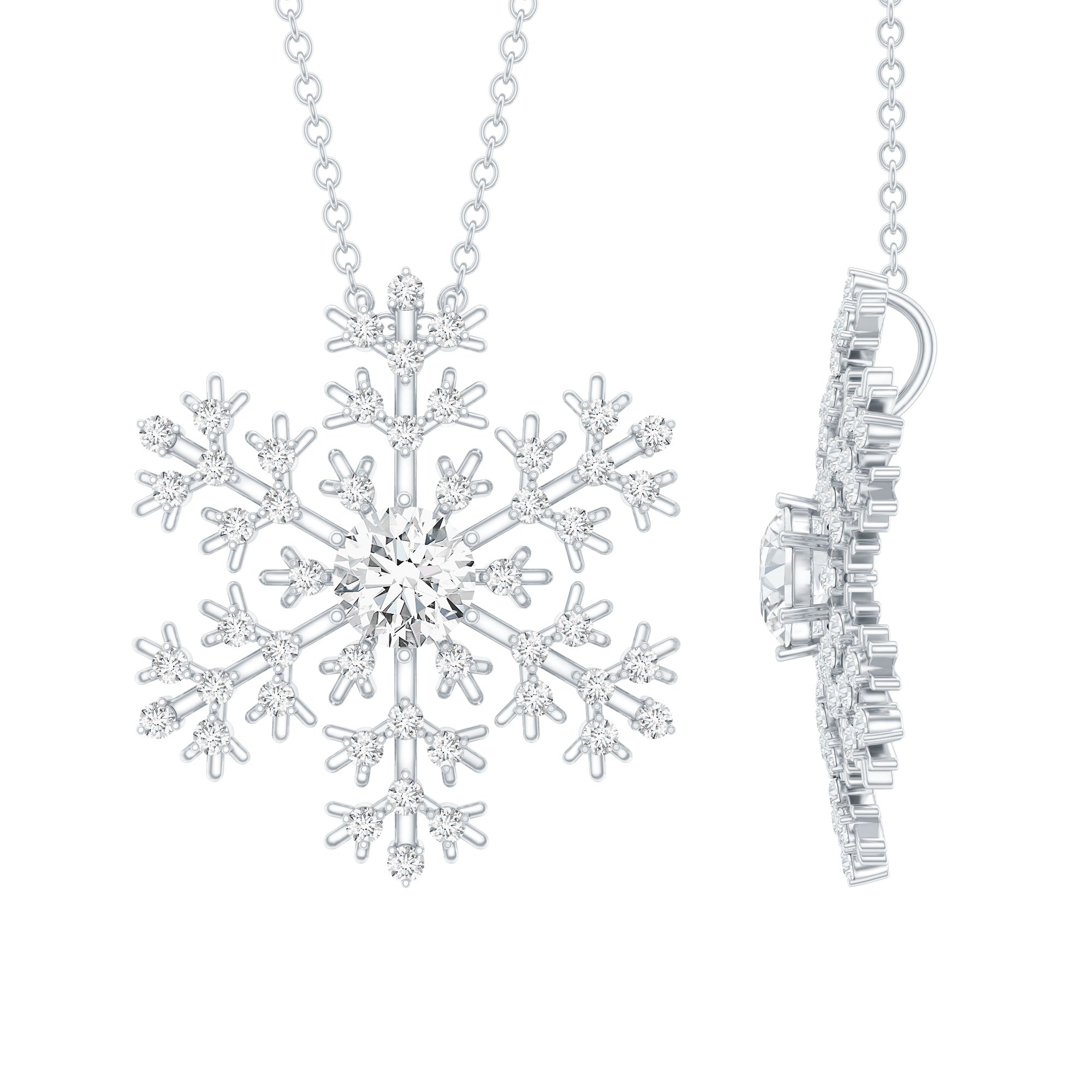 Lab Grown Diamond Snowflake Winter Necklace Lab - ( EF-VS ) - Rosec Jewels