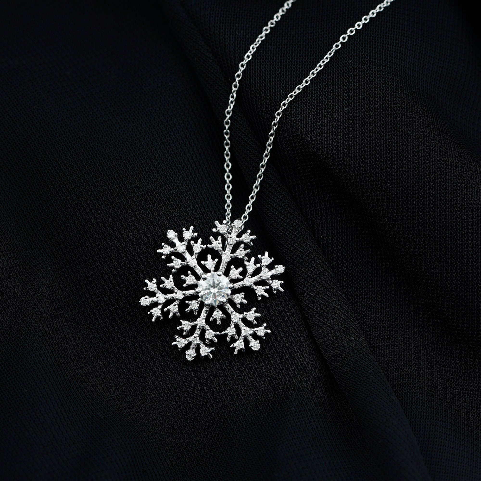 Lab Grown Diamond Snowflake Winter Necklace Lab - ( EF-VS ) - Rosec Jewels