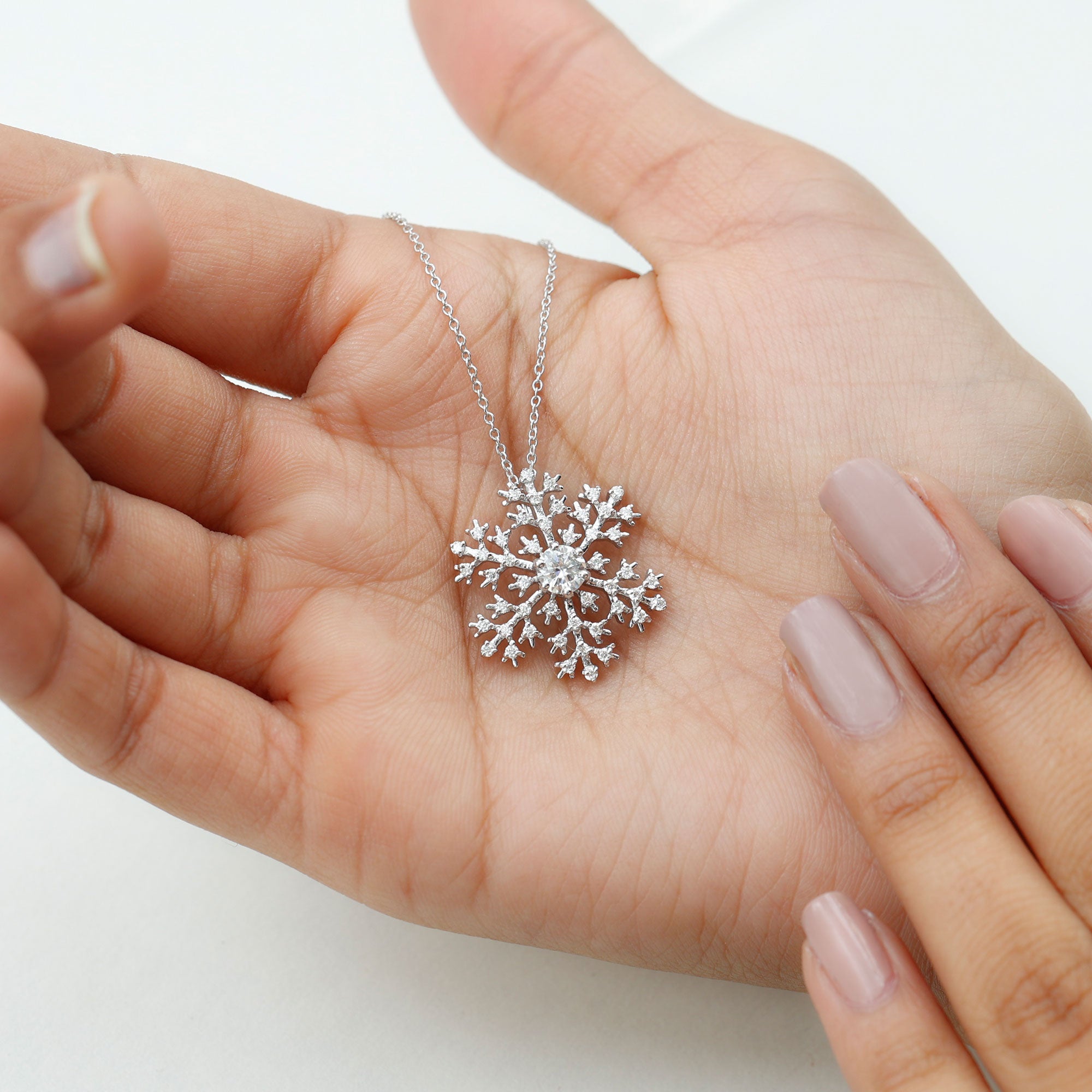 Lab Grown Diamond Snowflake Winter Necklace Lab - ( EF-VS ) - Rosec Jewels