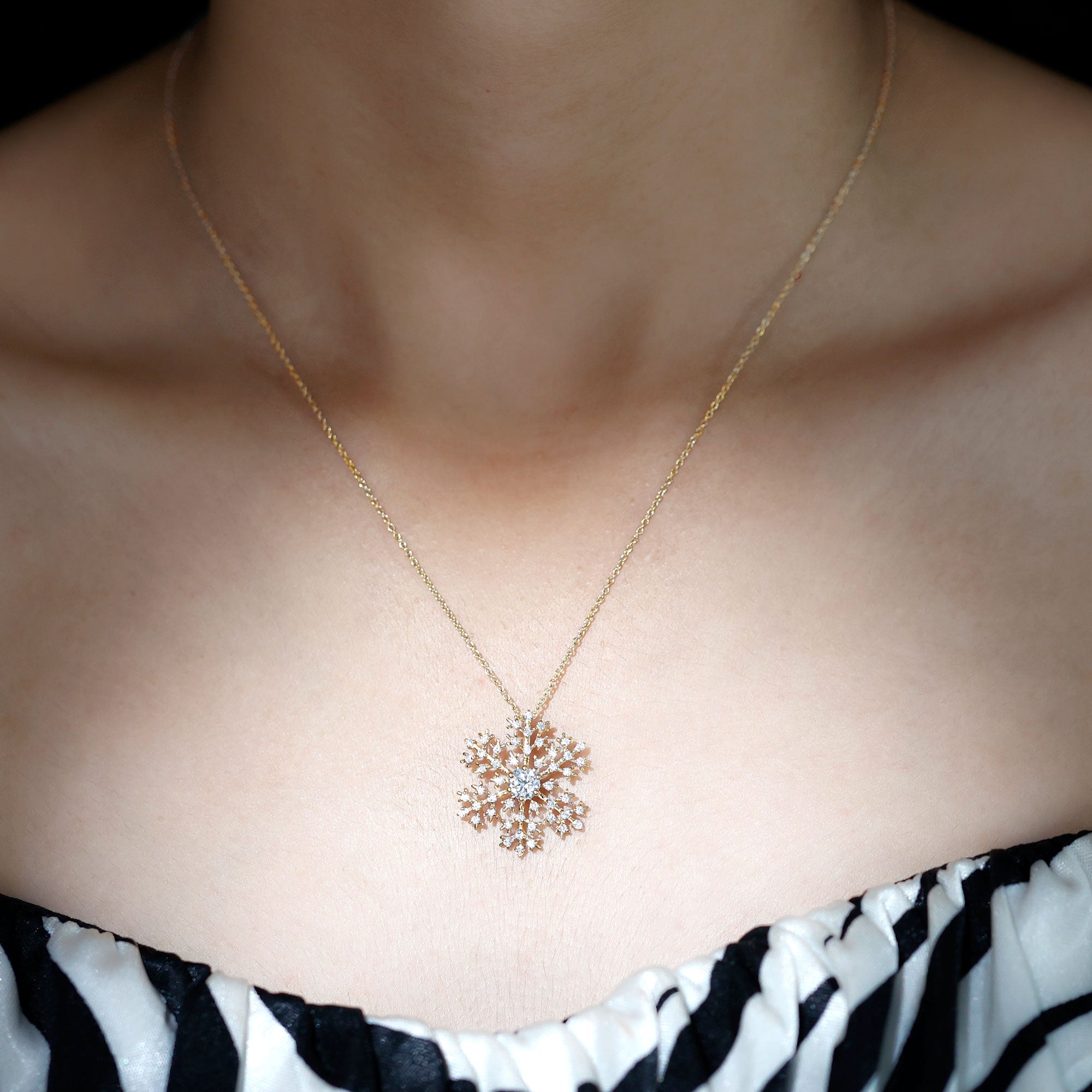 Lab Grown Diamond Snowflake Winter Necklace Lab - ( EF-VS ) - Rosec Jewels