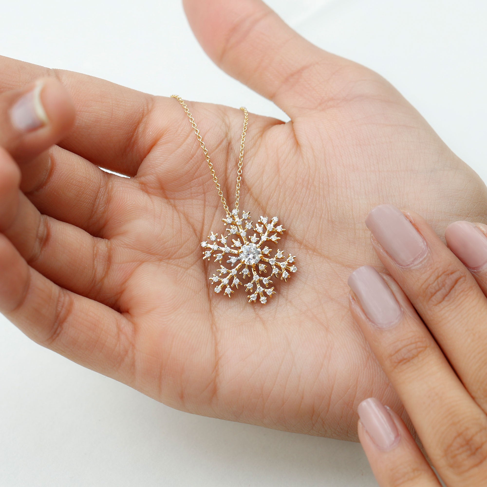 Lab Grown Diamond Snowflake Winter Necklace Lab - ( EF-VS ) - Rosec Jewels