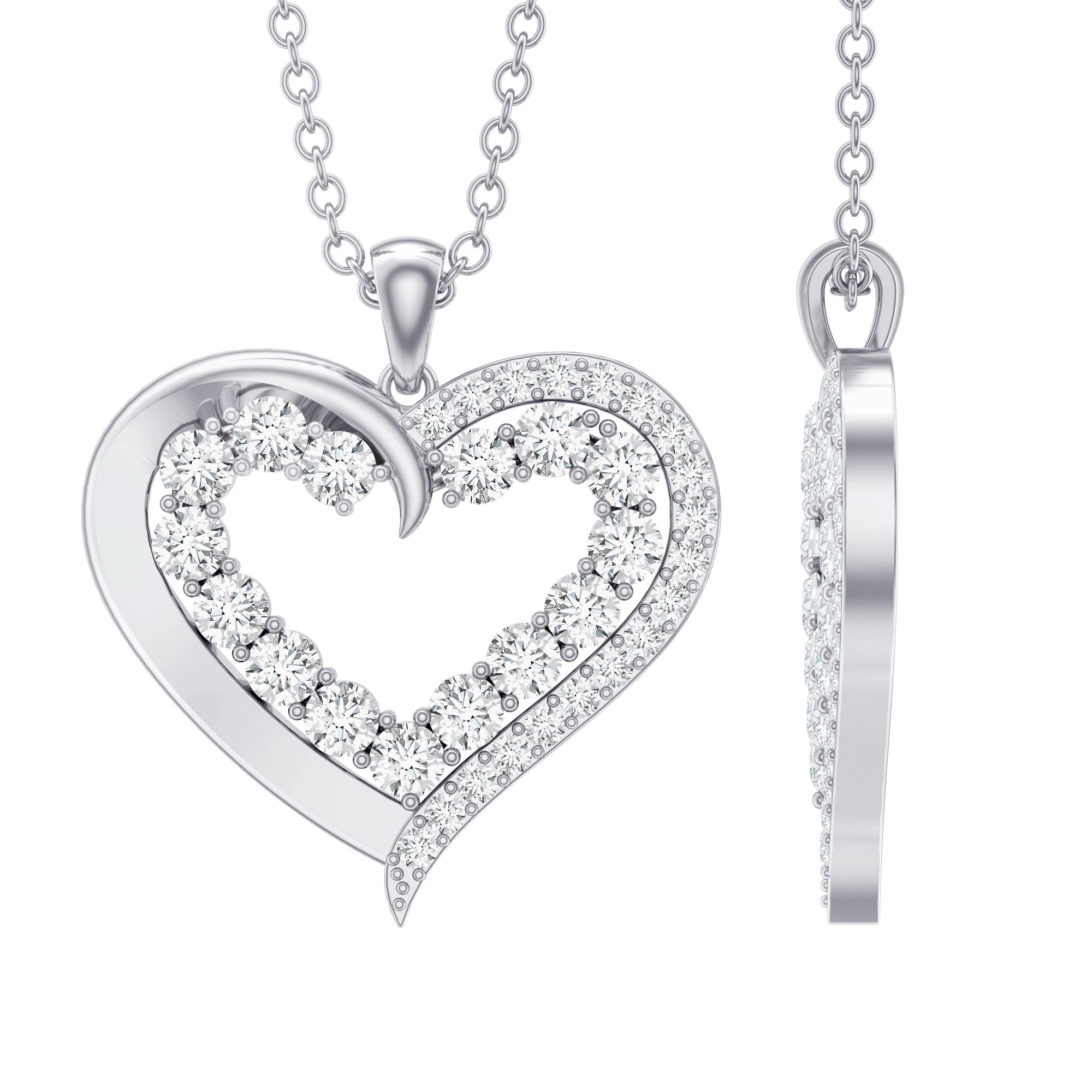 Certified Lab Grown Diamond Designer Heart Necklace For Women Lab - ( EF-VS ) - Rosec Jewels