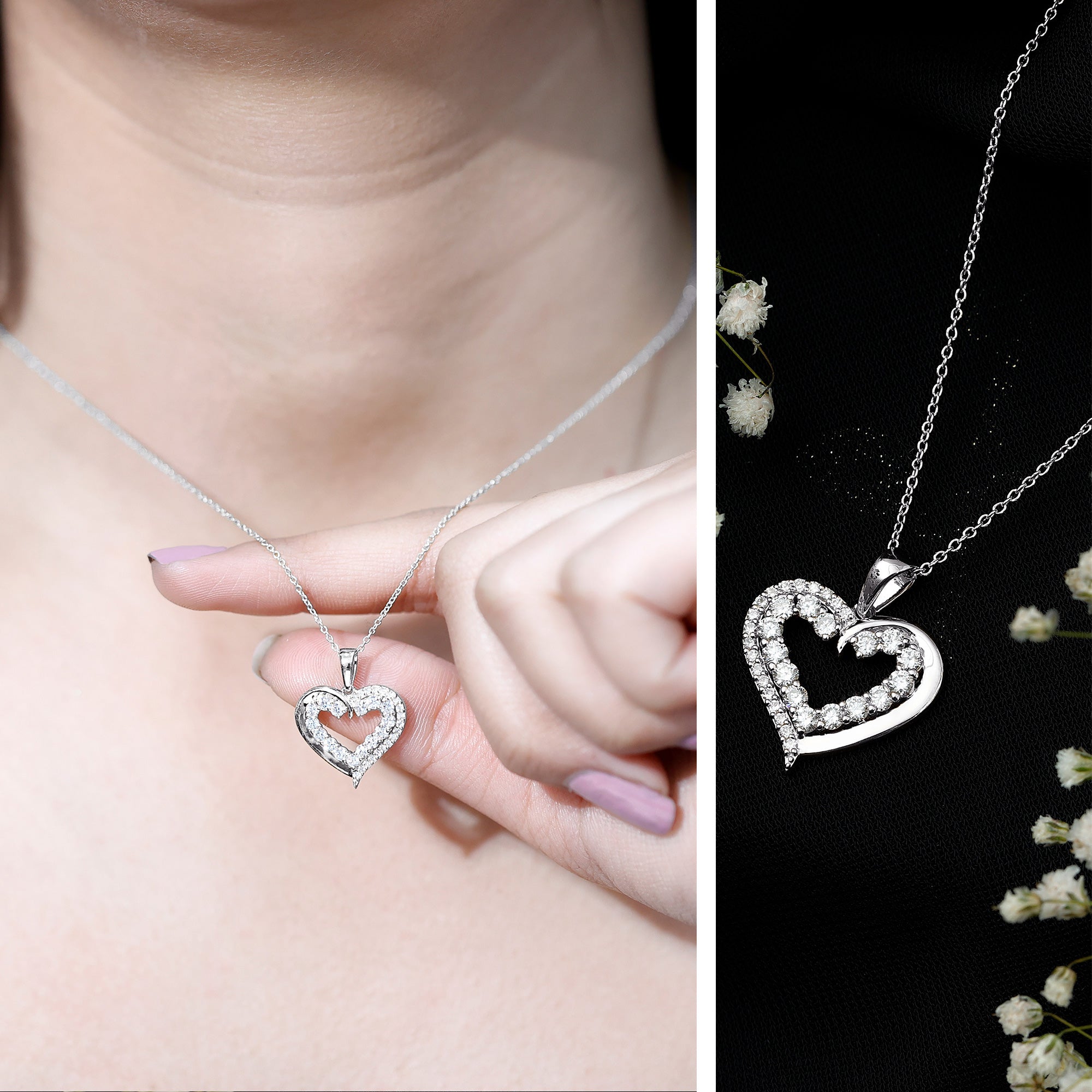 Certified Lab Grown Diamond Designer Heart Necklace For Women Lab - ( EF-VS ) - Rosec Jewels