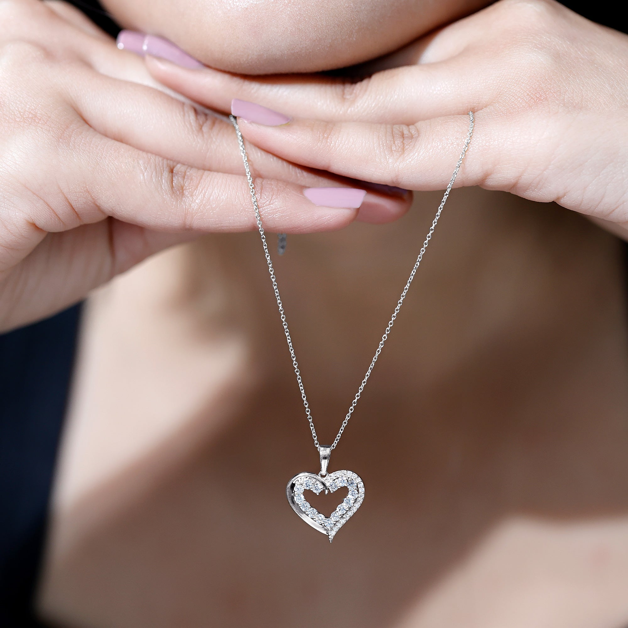 Certified Lab Grown Diamond Designer Heart Necklace For Women Lab - ( EF-VS ) - Rosec Jewels