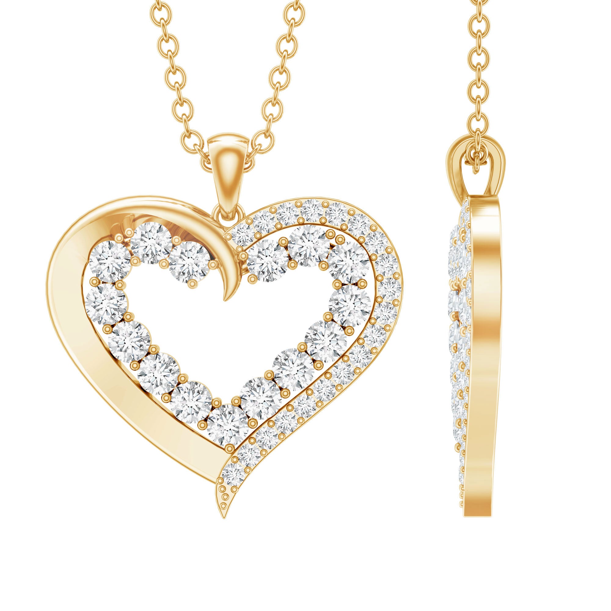 Certified Lab Grown Diamond Designer Heart Necklace For Women Lab - ( EF-VS ) - Rosec Jewels