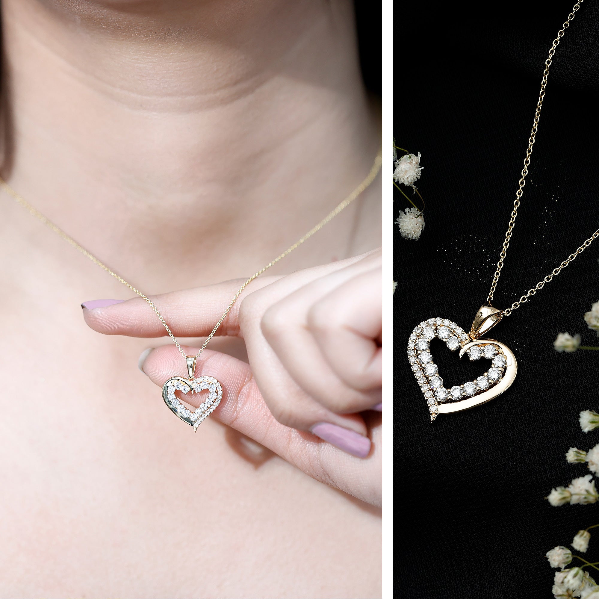 Certified Lab Grown Diamond Designer Heart Necklace For Women Lab - ( EF-VS ) - Rosec Jewels